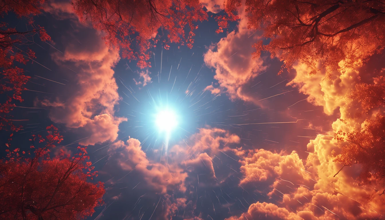Holy Spirit hovering in the skies surrounded by divine light