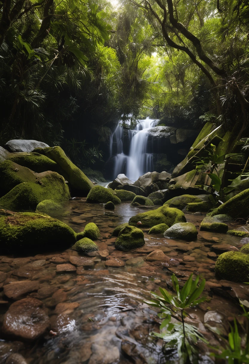The silence here is almost magical, quebrado apenas pelo suave susurro do vento nas folhas, the distant chirping of birds and the constant murmur of the creek waters. Every detail of this unexplored environment is a masterpiece of nature, A pristine sanctuary that awaits the exploration of those seeking deep connection to the natural world.