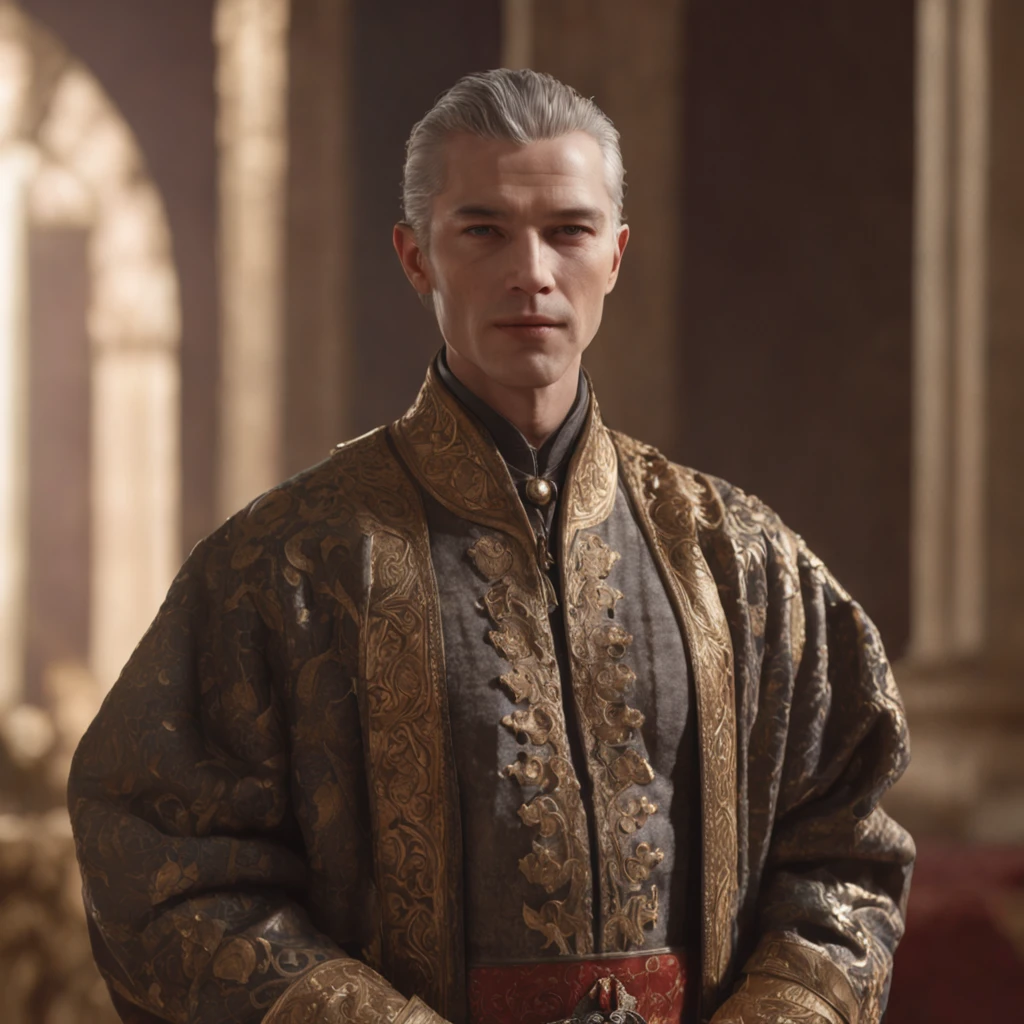 (professional 3d render:1.3)King robes man in the palace(Intricate:1.4), decadent, (Highly detailed:1.4), Digital painting, rendering by octane, art  stations, concept-art, smooth, Sharp focus, illustration, Art germ, (loish:0.23), (Global illumination, Studio light, volumettic light),Features soft and shiny male heroes, , Full body 8K unified rendering,