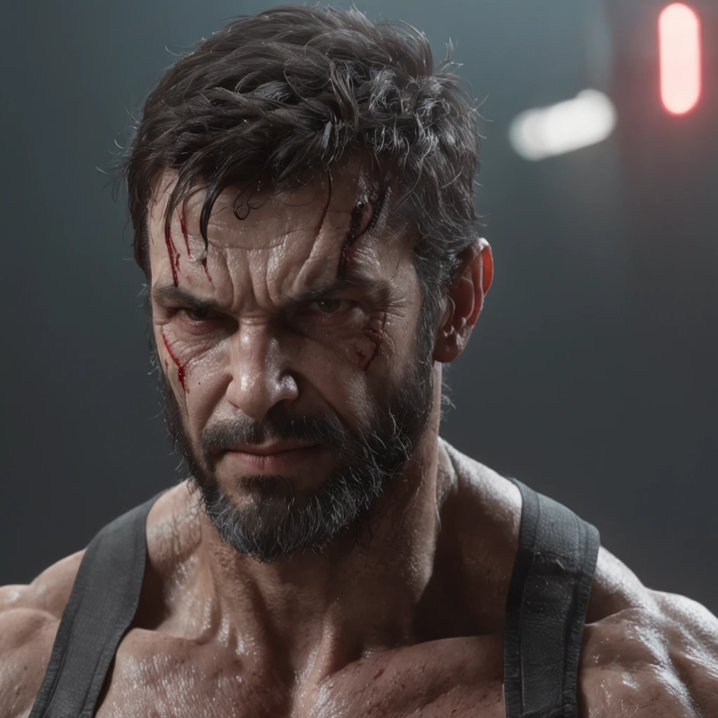 O cyberpunk do diabo de Wolverine (Professional 3D rendering:1.3) de (Realistic:1.3) foto de arte mais bonita do mundo,soft features, brilliant male heroes, ((epic hero, rough fantasy, estilo cyberpunk, armadura, homem musculoso de armadura amarela cyberpunk , Wet Hero, olhar irritado, cabelo comprido, Short beard and fierce expression in dynamic pose, fantastic location, majestoso ambiente desordenado)), corpo inteiro 8k unidade render, action shot, poros da pele, very dark lighting, sombreamento pesado, circunstanciado, rosto detalhado, (Vibrando, fotografia realista, Realistic, Dramatic, Escuro, foco nítido, 8k), (Roupas de couro blindada suit armor velhas danificadas pelo mau tempo:1.4), ((((Use peles)))), (intrincado:1.4), decadente, (altamente detalhado:1.4), Pintura digital, rendering by octane, art stations, conceito-arte, liso, foco nítido, illustration, germe da arte, (Loish:0.23), Wlop Ilya Kuvshinov, e greg rutkowski e alphonse mucha gracias, (global ilumination, studiolight, light volumetric), chuva forte, floating particles, patife, fantasia, Nosso, Corpo inteiroesbiano, ((Fundo escuro e antigo da cidade:1.3)),CGSesociedade,art stations
