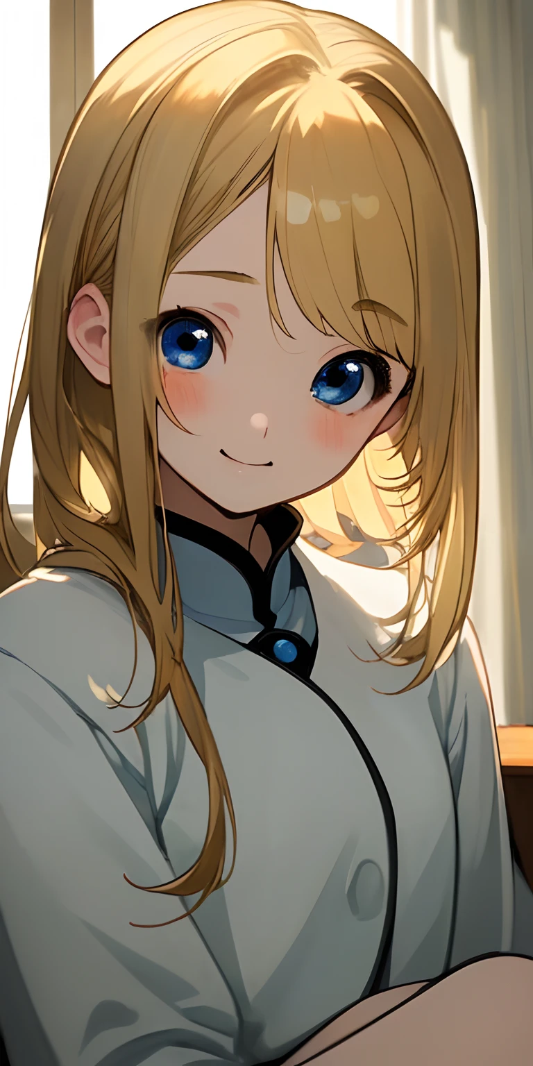 (masterpiece、top-quality)、pretty cute、18Year old girl、 1 人、blonde hair、blue eyess、Warm lighting、I'm embarrassed、A slight smil