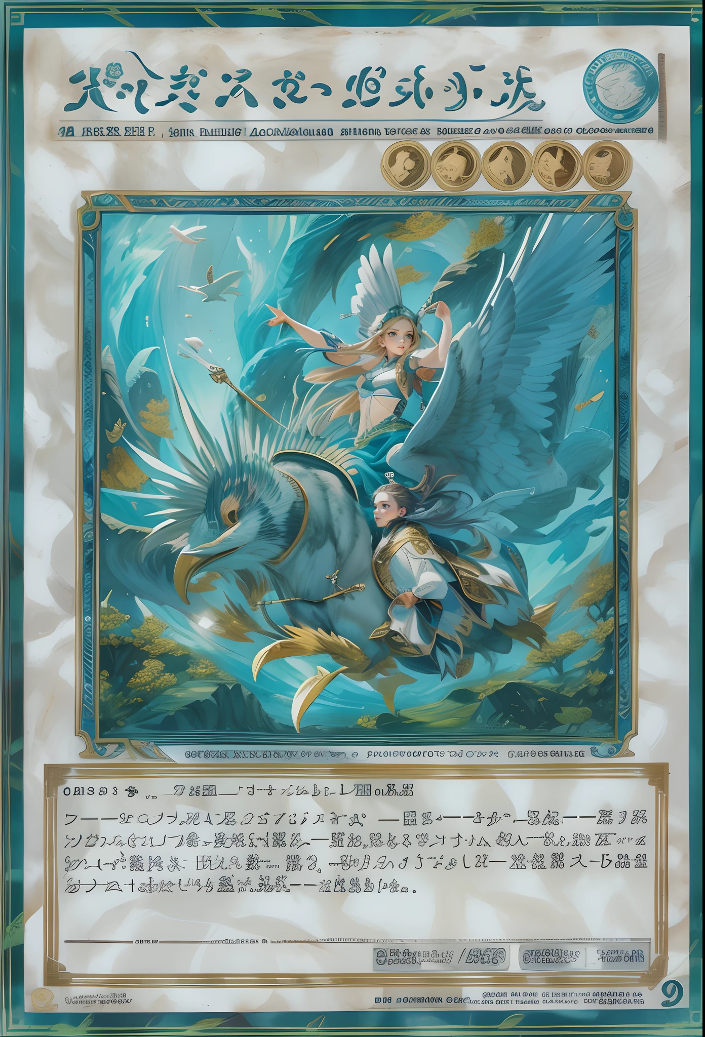 Drawn as a raw graphic,Maiden rides an eagle