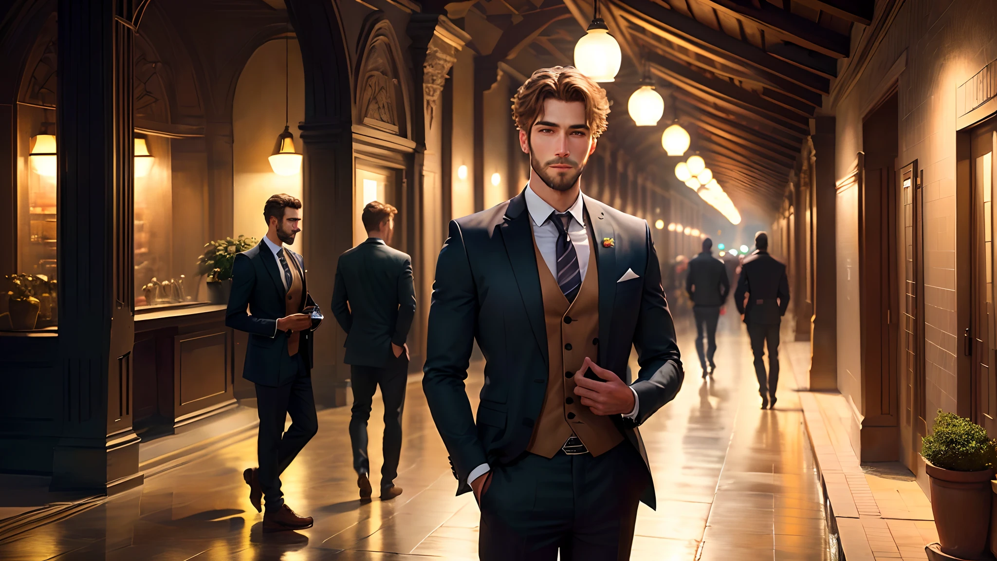 men standing in the evening