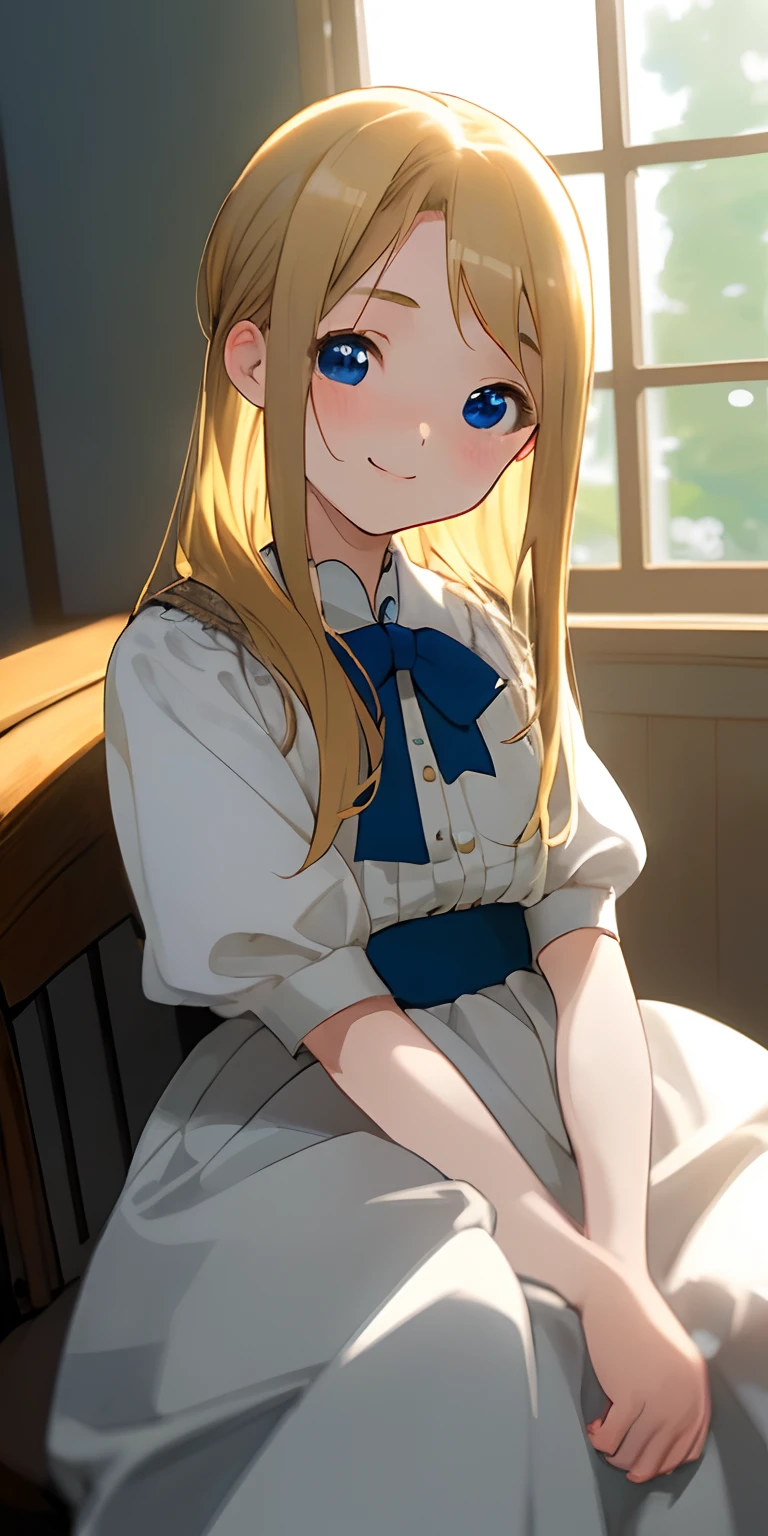 (masterpiece、top-quality)、pretty cute、18Year old girl、女の子 1 人、blonde hair、blue eyess、Warm lighting、I'm embarrassed、A slight smil