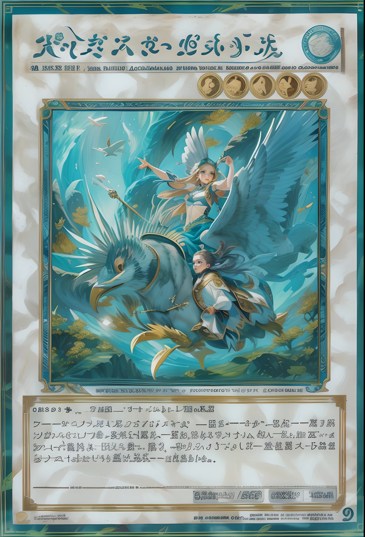 Drawn as a raw graphic,Maiden rides an eagle