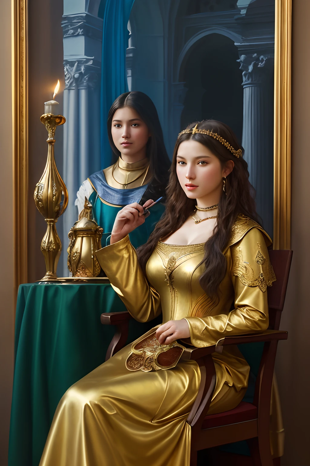 (Oil painting depicts beautiful women with fair skin), (medieval times), (classicism), Andrei Atoroshenko style, painting of a, Traditional media, Figurative, fine art, oil on the canvas, NFFSW, 8K, Original characters, A high resolution, high detal, focus onface, ((masutepiece))