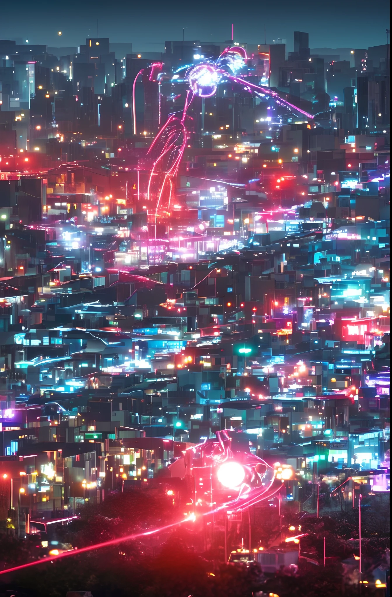 Robotic giant centipede destroying city using laser beams from its blue colored mouth