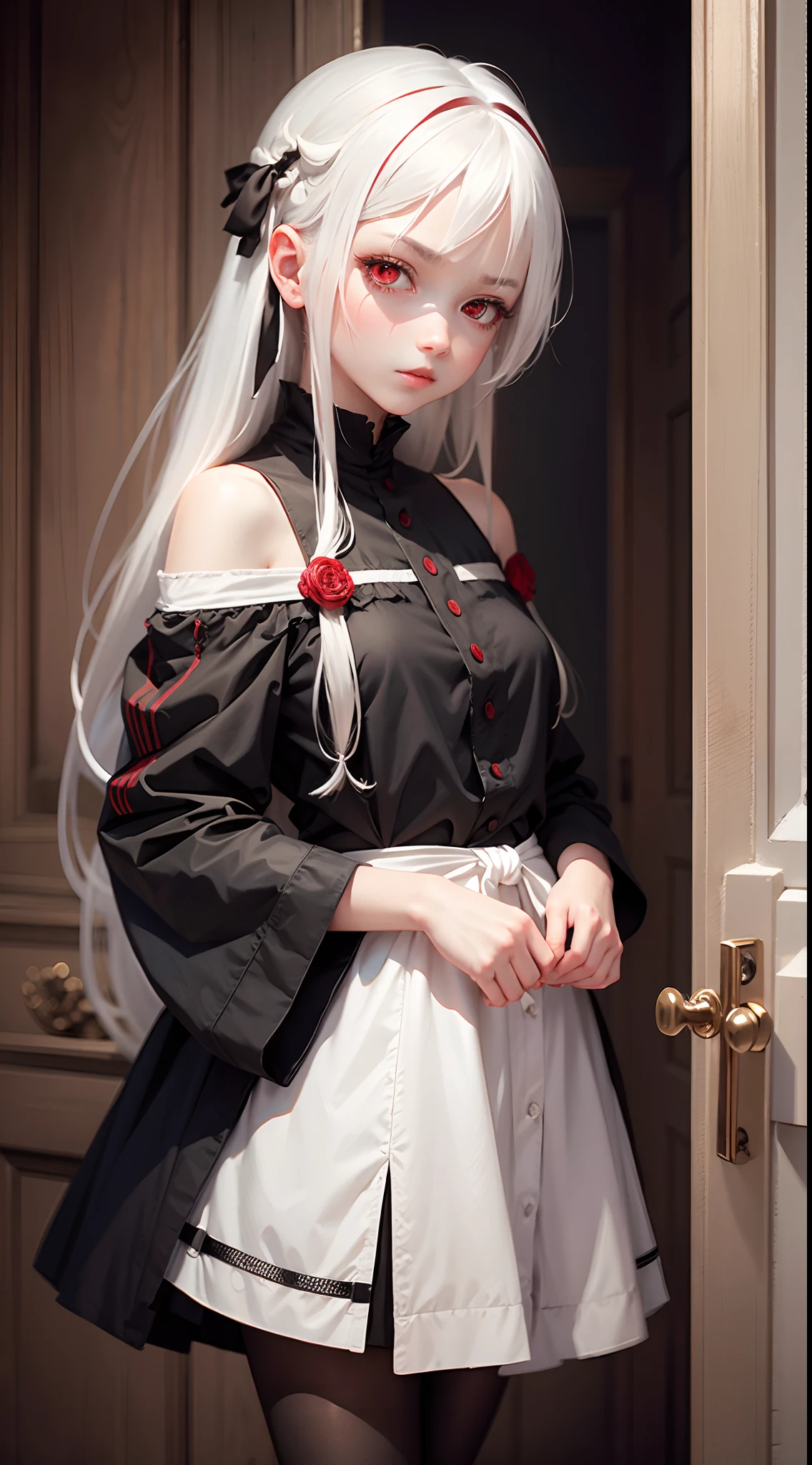 art，No costumes，White-haired girl，Red-eyed pupils，