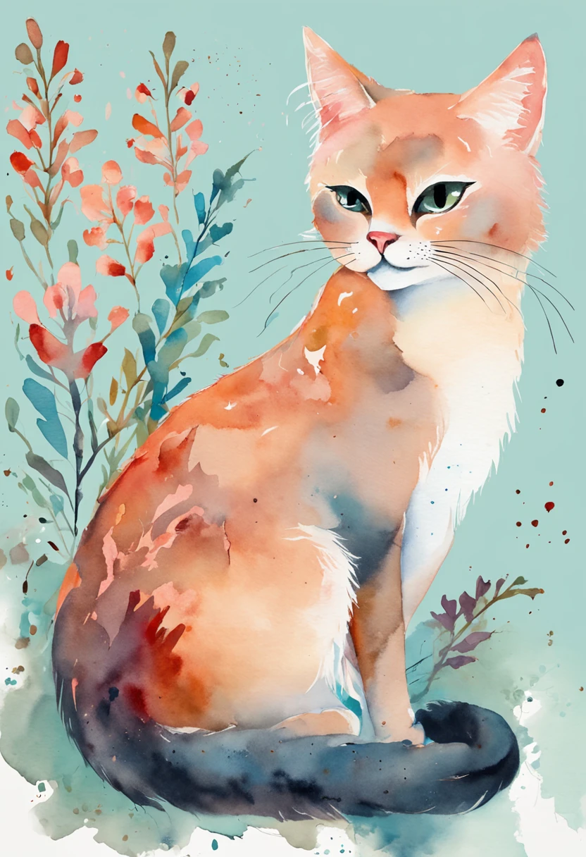 Cats, Main color Black, Secondary color cyan, Pastel pink background, artistic, Sophisticated, Warm style, Shapes include abstract cats, Playful forms, Elegant piece, Textures include fur textures, Smooth paint, Fabric texture, The lines contain graceful lines, Natural curves, Delicate silhouette, The shape is elegant, approachable, Expressive, Aesthetic.