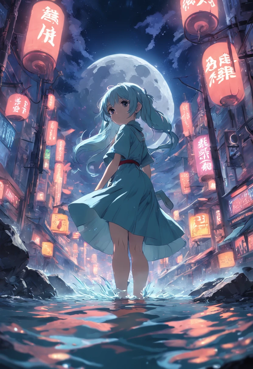 Come to a stream，Squat there，Pick up a handful of water，There is a bright moon in the water，Crushed round。