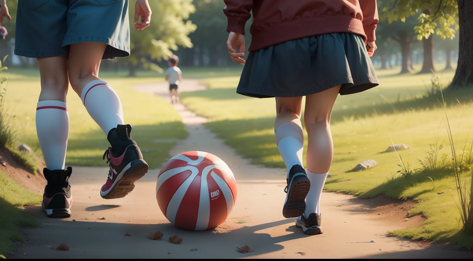 Lucky Mom Playe with her kids outside in the nature, high Details, 8k