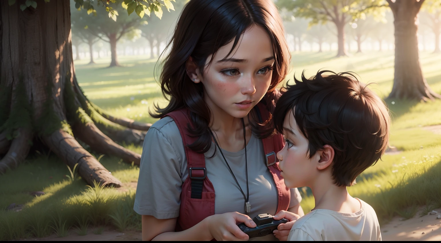 Lucky Mom Playe with her kids outside in the nature, high Details, 8k