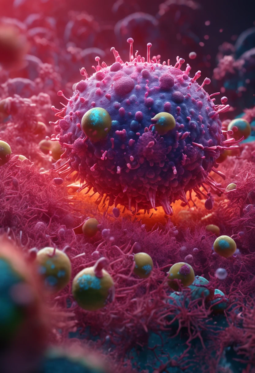 um virus atacando uma bacteria, realista, 4K, super detalhado, Vray rendering, motor irreal, estilo midjourneyart