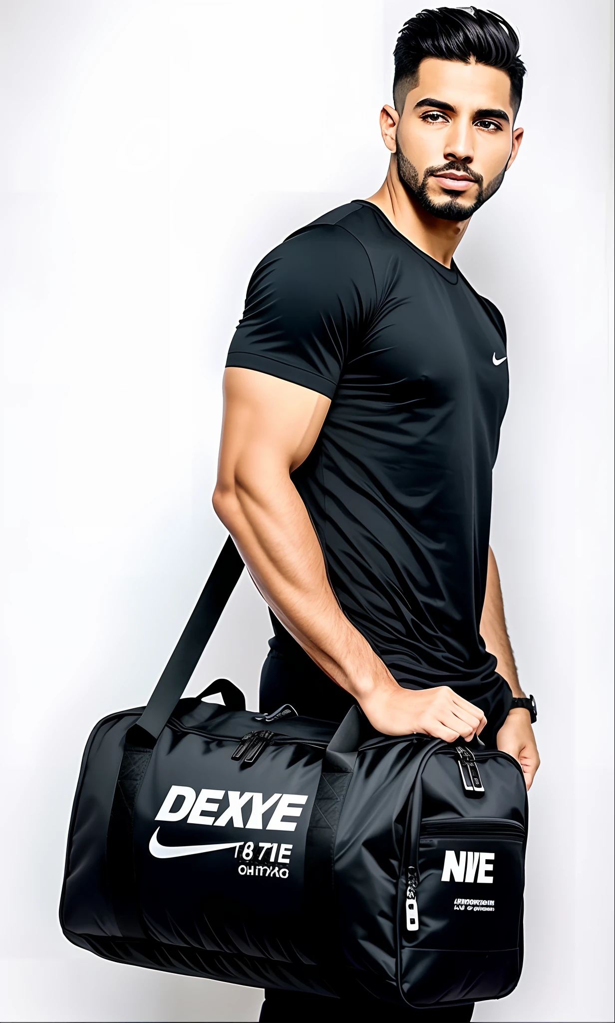 Nike Duffel Bag Preto, estilo esportivo profissional, foto oficial do produto, Sacos, roupas esportivas, Perfil de corpo inteiro, imagem oficial do produto, Nick Silva, Detalhe perfeito, corpo inteiro, corpo inteiro, detalhes elaborados, suave em _ O pano de fundo, catalog photo, extremamente intrincado, detalhes altamente intrincados, seu intrincado detalhado, sombreamento intrincado, Detalhe excepcional, fotografia realista, fotografia, obra-prima, realista, Realismo, renderizado, Alto contraste, Arte Digital, fotográficorealista, trend in Artstation 8k HD, high definiton, circunstanciado, Realistic, detalhada, textura da pele, hiperdetalhada, Textura realista da pele, melhor qualidade, ultra high-resolution, (fotografia realista: 1.4), alta resolução, detalhada, fotografia crua, Crisp resolution, Nikon d850 filme, fotografia de stock 4, Kodak Portra 400 Camera F1 Lens.6, textura hiper realista, lighting dramatic, Unrealistic trend in Artstation Cinestill 800, RAW. Directed by: Lee Jeffries.