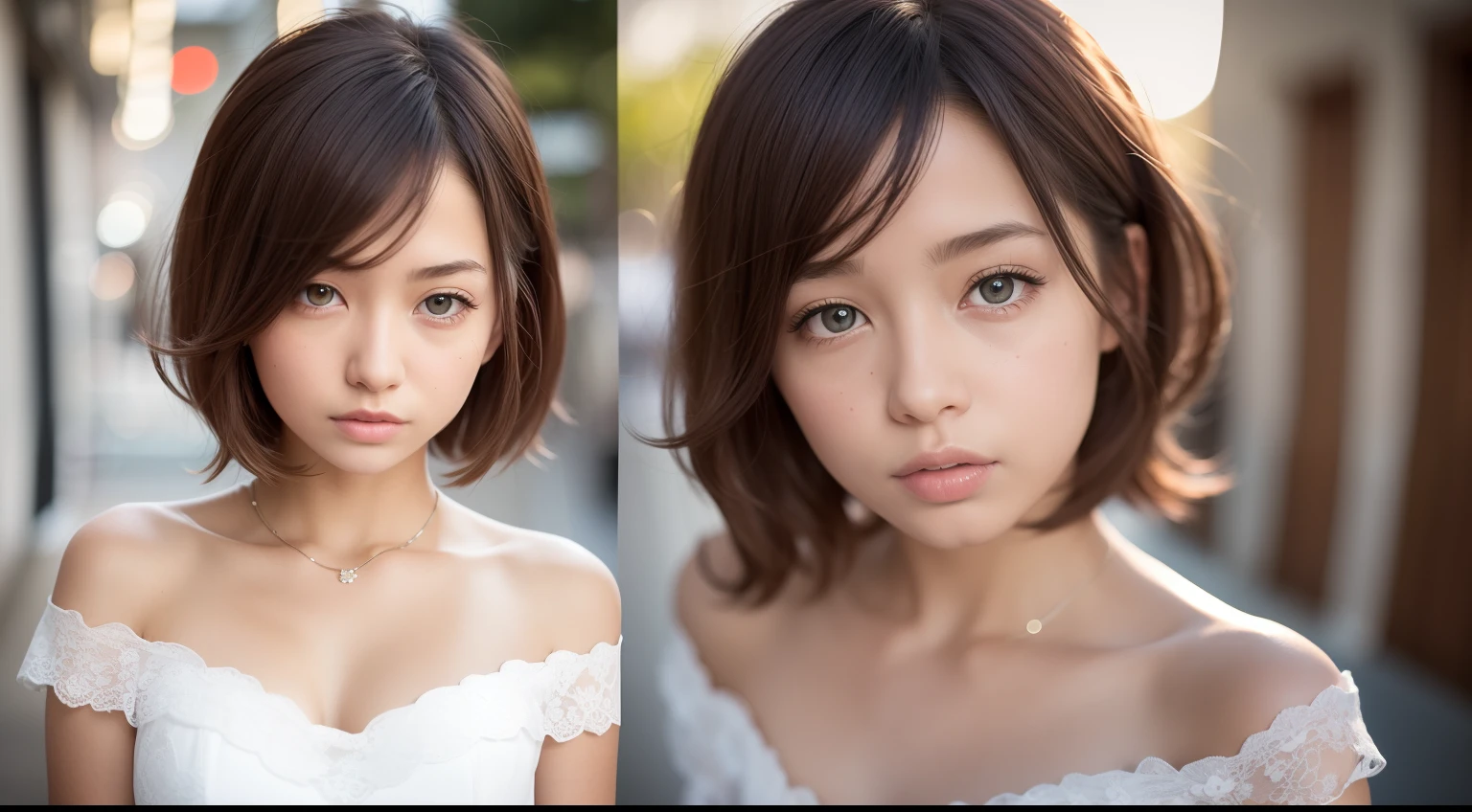 ((of the highest quality, 8K, masutepiece: 1.3, Raw photo)), Sharp Focus: 1.2, (1 AESPA Girl :1.1), Solo in Japan, (Realistic, Photorealistic: 1.37), (Face Focus: 1.1), Cute face, hyperdetailed face, Small breasts, flat chest, Short messy hair, Small Smile, , (Off-the-shoulder chiffon dress, Skirt: 1.3), (Sheer fabric:1.3), Office, flower, Iris