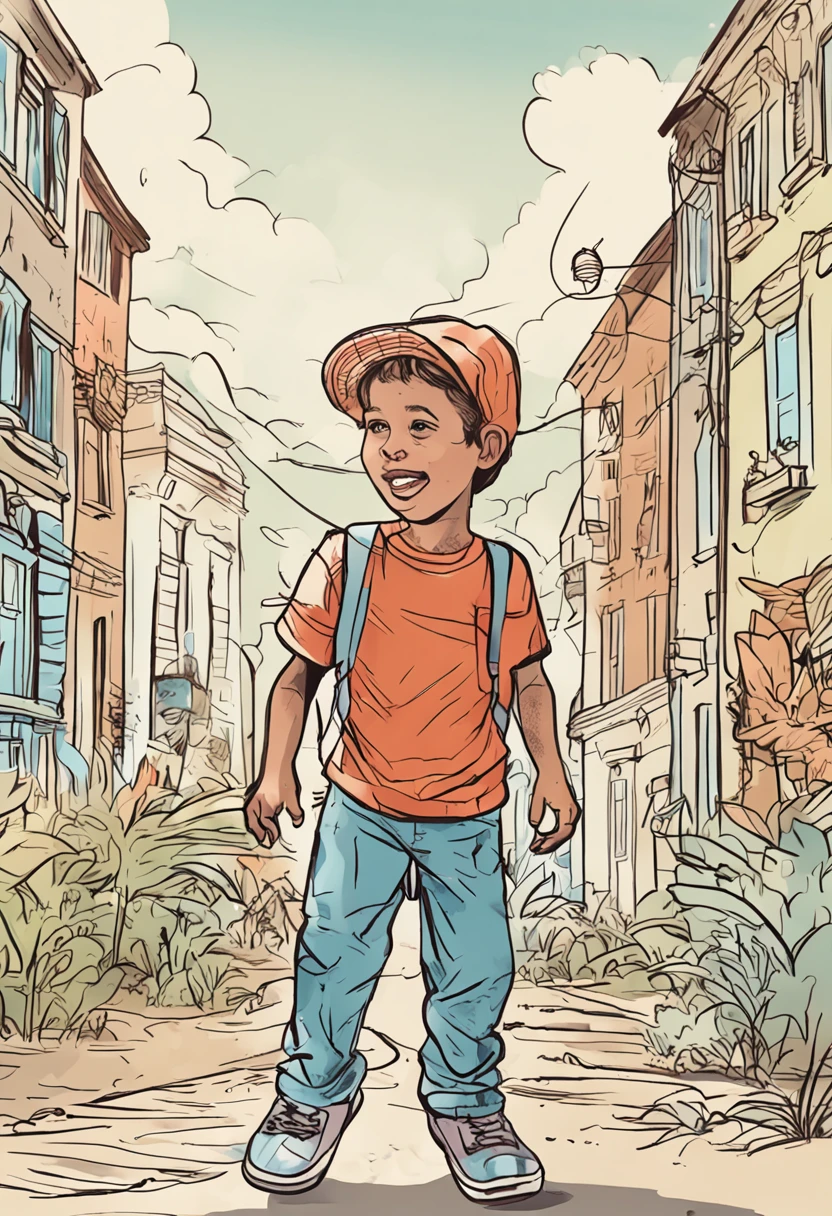 menino de 7 anos, Children's drawing illustration, fofo