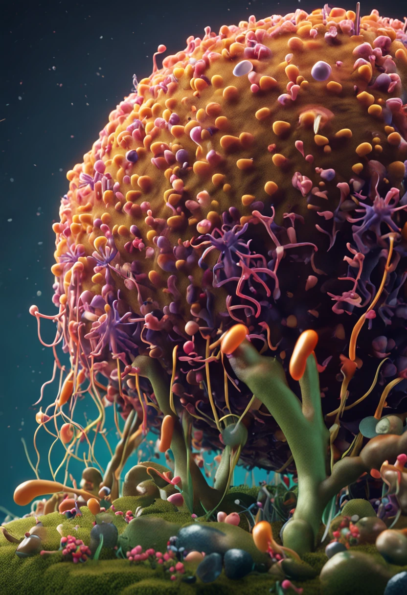 bacteria atacando uma ameba, , realista, 4K, super detalhado, Vray rendering, motor irreal, estilo midjourneyart