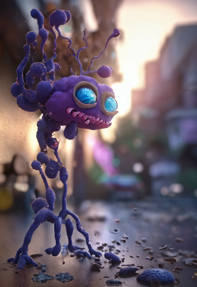 bacteria atacando uma ameba, , realista, 4K, super detalhado, Vray rendering, motor irreal, estilo midjourneyart