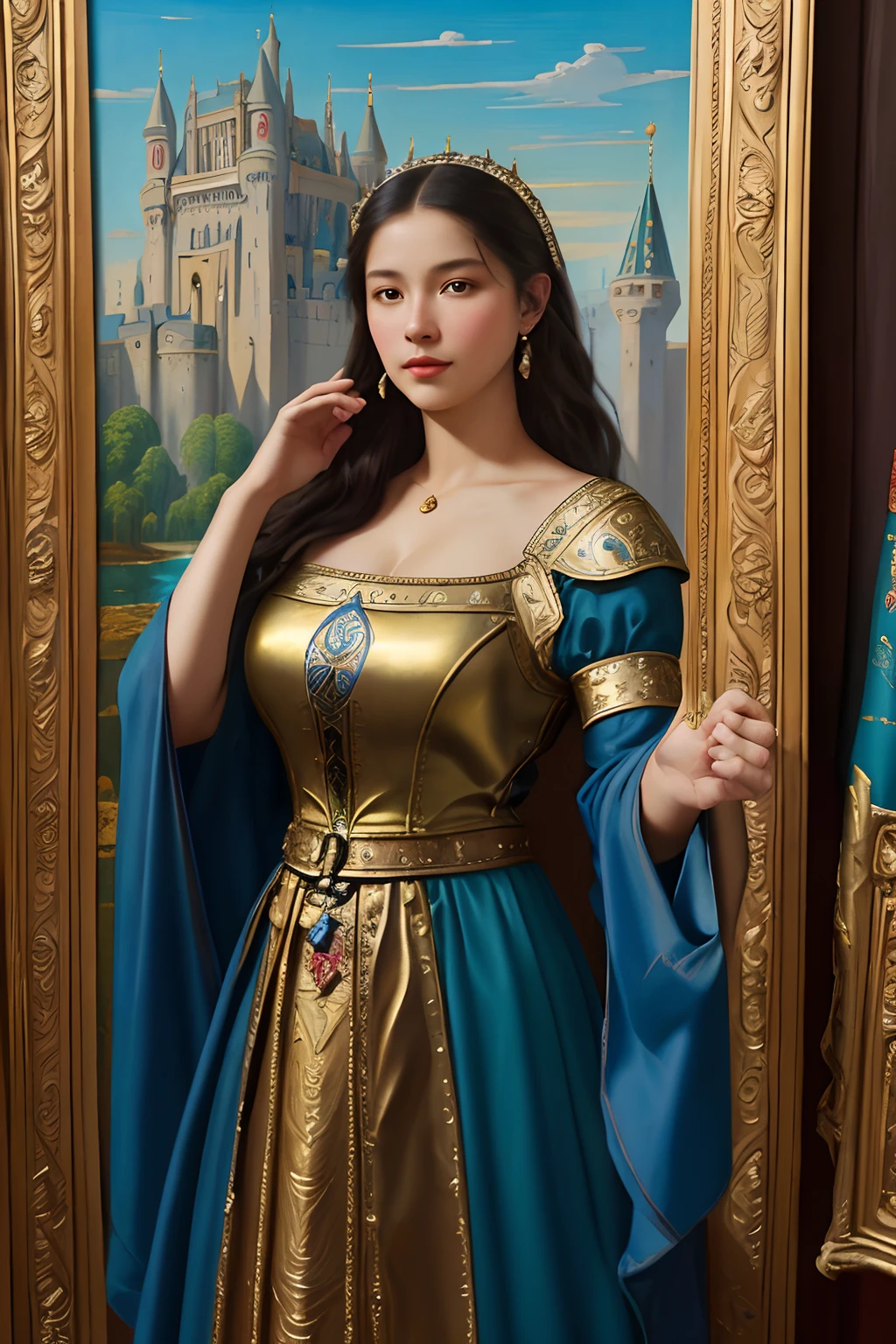 (Oil painting depicting fair-skinned beauty), (medieval times), (classicism), Andrei Atoroshenko style, painting of a, Traditional media, Figurative, fine art, oil on the canvas, NFFSW, 8K, Original characters, A high resolution, high detal, focus onface, ((masutepiece))