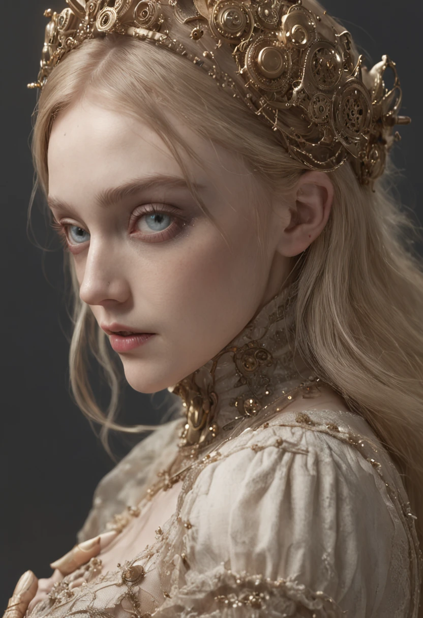 Dakota Fanning como bela mulher steampunk deslumbrante, (corpo inteiro), olhos ultra-detalhados, corpo ultra-detalhado, nice perfect guy with soft skinice, corpo feminino deslumbrante, ((ultra-detailed hands)), obra-prima conceito fantasia arte, trending on ArtStation, hiper-detalhado, Arte Digital, Motor irreal, 32k, Ultra HD | |, imagem centrada, arte de Luis Royo e artgerm e greg rutkowski e Alphonse Much