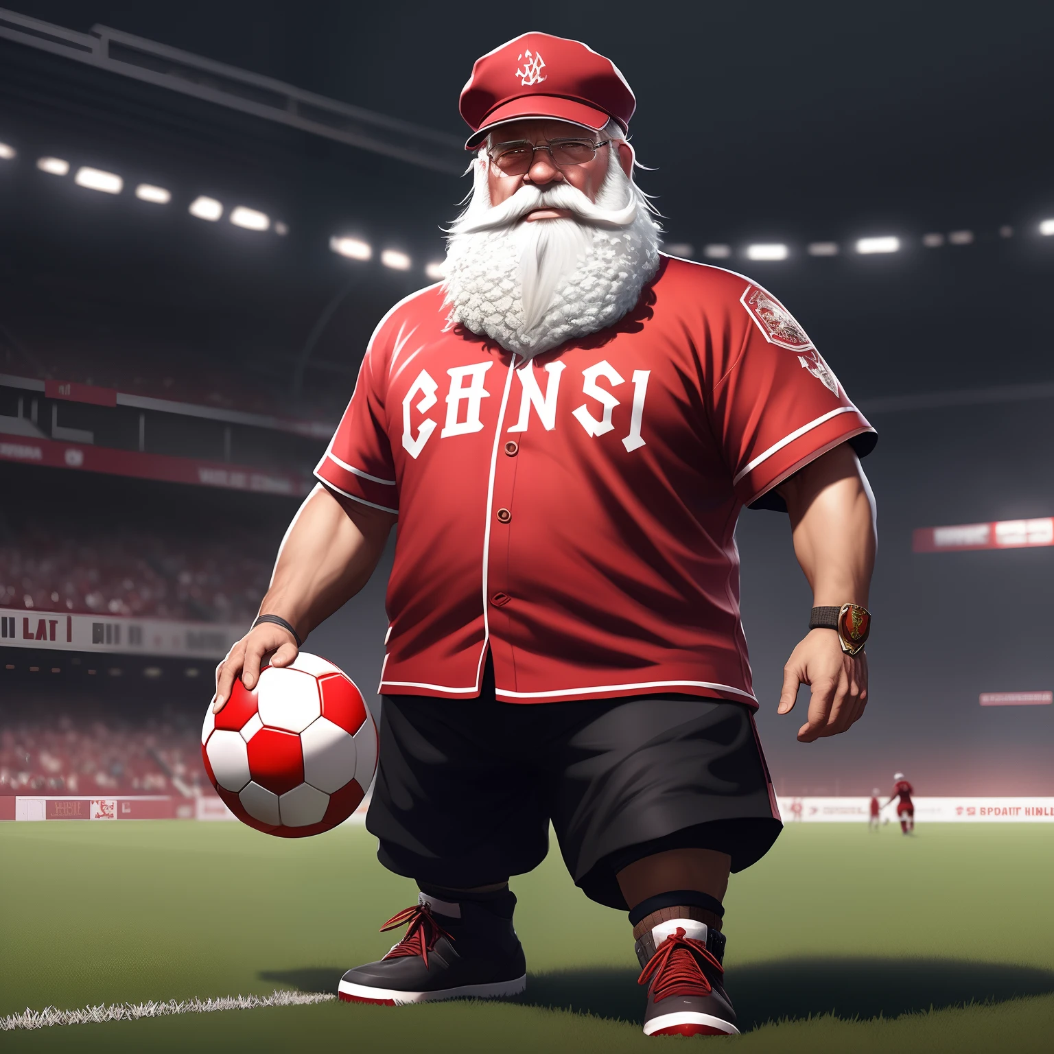 8k rendering, realistic digital painting of a rpg grandpa dwarf, with white long beard , wearing a red baseball cap, with soccer uniform, on a soccer stadium, intricate details, sports environment , very detail eyes, intense face, [elden ring|d & d] concept art, rpg portrait, octane render, cinematic lighting, (soft shadow:1.2), depth of field, splash art, art by wlop and greg rutkowski