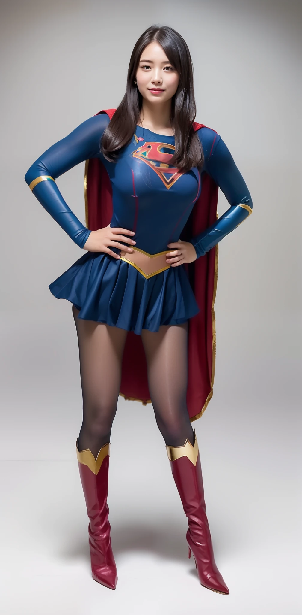 (((Make the most of the original image)))、(((Supergirl Costume)))、(((lustrous dark hair)))、(((Suffering)))、(((Stockings are worn.)))、((Stockings are torn))、((Top image quality、8K))、((top-quality、8K、​masterpiece:1.3))、Crisp focus:1.2、Beautiful woman with perfect body shape:1.4、Slender Abs:1.2、((layers-Cut、large boob:1.2))、a wet body:1.5、Highly detailed facial and skin texture、