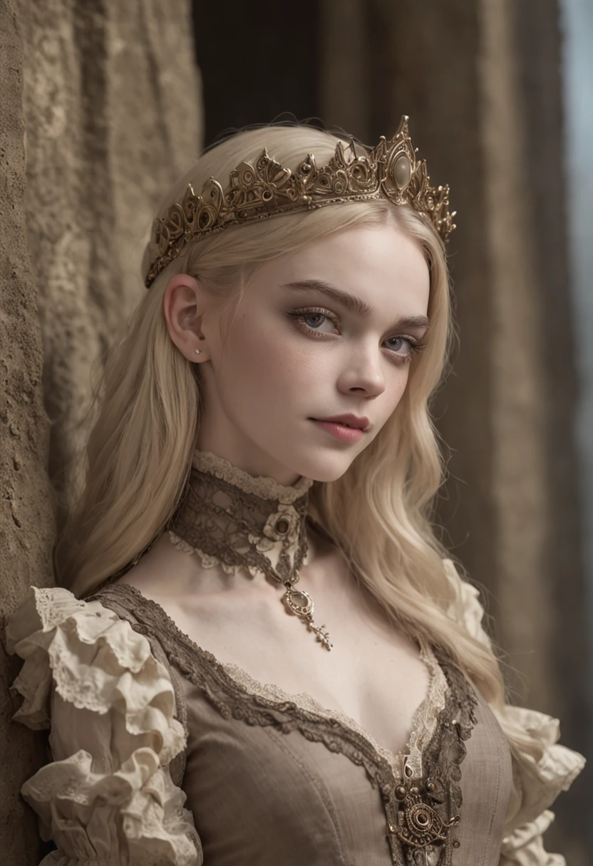 Elle Fanning como bela mulher steampunk deslumbrante, (corpo inteiro), olhos ultra-detalhados, corpo ultra-detalhado, nice perfect guy with soft skinice, corpo feminino deslumbrante, ((ultra-detailed hands)), obra-prima conceito fantasia arte, trending on ArtStation, hiper-detalhado, Arte Digital, Motor irreal, 32k, Ultra HD | | |, imagem centrada, arte de Luis Royo e artgerm e greg rutkowski e Alphonse Much