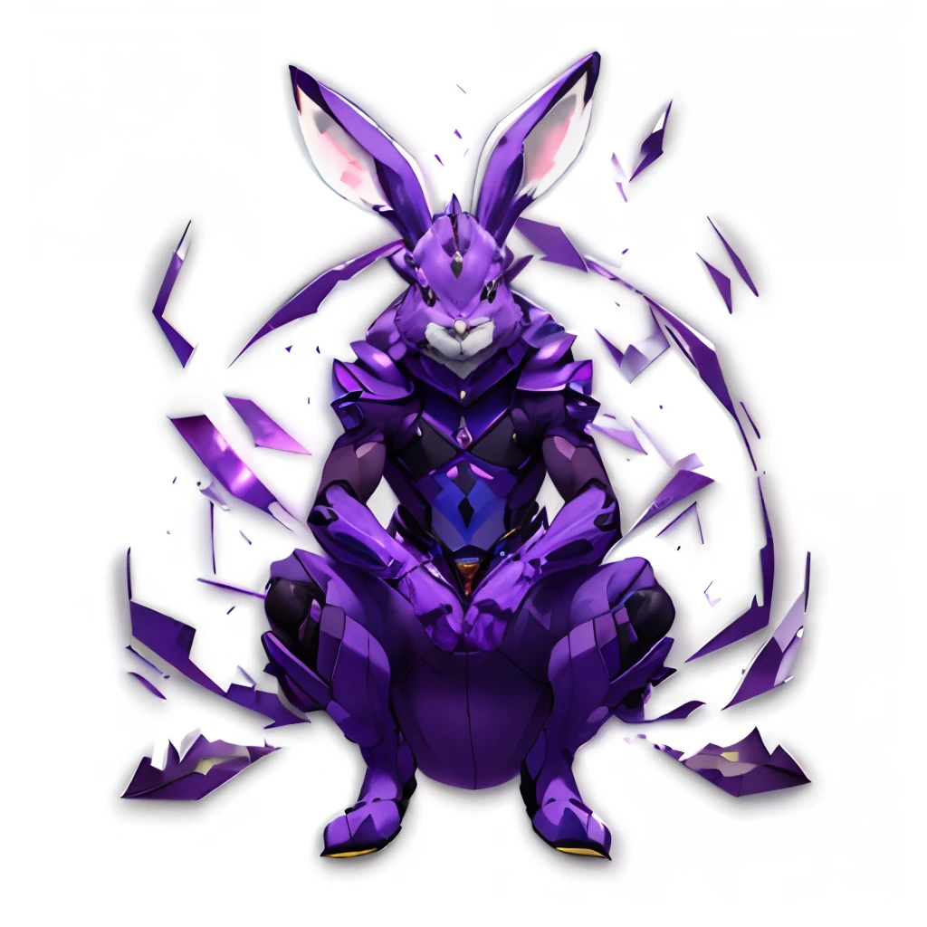 Close up of purple rabbit sitting on white surface, rabbt_Character, rabbit warrior, inspired by Kanbun Master, Anthropomorphic rabbit, Nasassa, Rabbit, electrixbunny, koda kazuma, transforming into his final form, Official Character Art, kazuma kaneko, anthro art, by Kanbun Master, no type