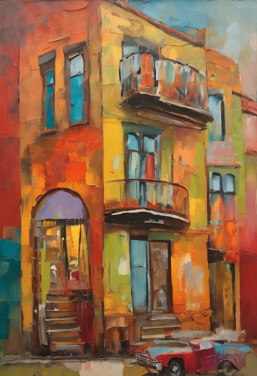 Charming cobblestone streets,Lined with quirky shops and cafes, Each building façade is painted with whimsical and vibrant murals,Scenes depicting local folklore and culture, Joy and artistic energy radiate from every corner, Mixed media collage, Photography combined with digital painting