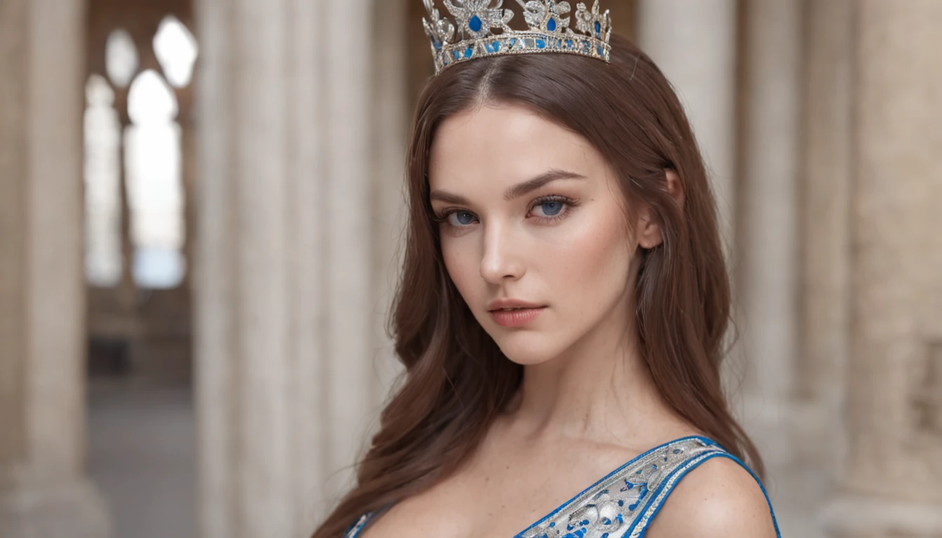 Full body realistic image of a beautiful woman queen of Israel, sensual, mysterious, evil, dressed in odaliska, blue eyes, beautiful long hair, inside the palace, high definition image quality, perfect image.