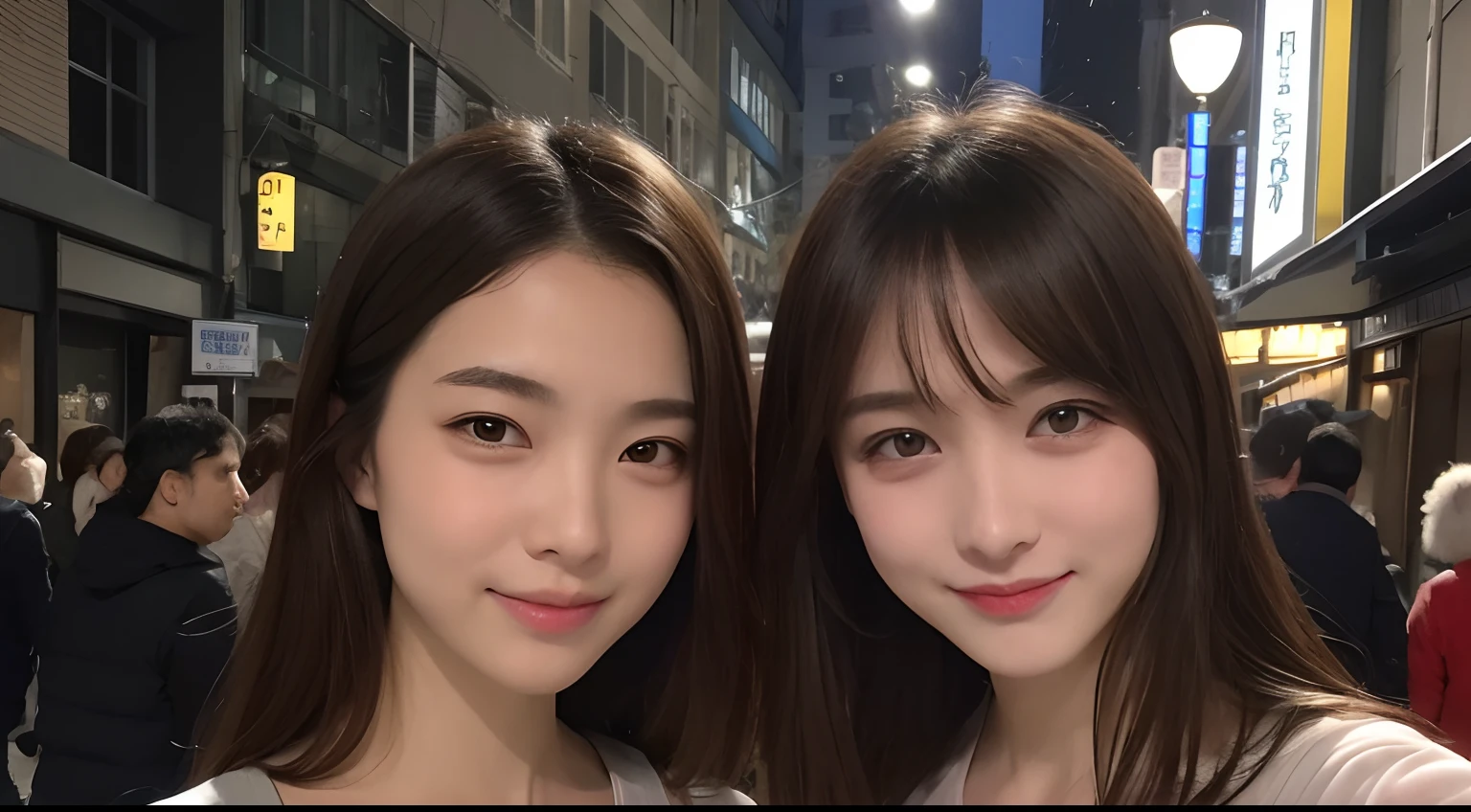 ((top-quality、8k、masterpiece:1.3))、(1girl in)、a smile、full bodyesbian、Slim Faces、Pretty women、(dark brown hair)、Full-length dresses:1.1、hyperdetailed face、A detailed eye、二重まぶた、blured background、Slim Faces、城市、takeout、a street、japanes