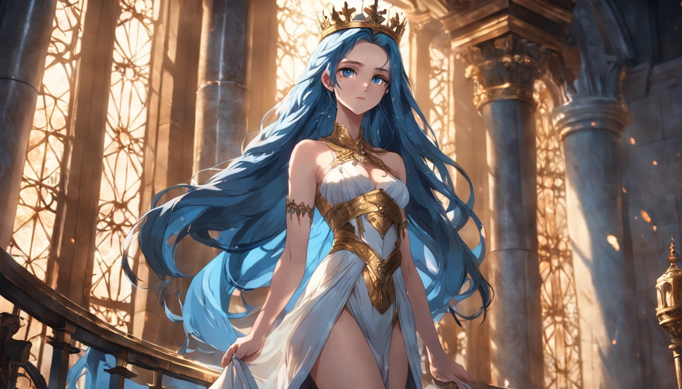Full body realistic image of a beautiful woman queen of Israel, sensual, mysterious, evil, dressed in odaliska, blue eyes, beautiful long hair, inside the palace, high definition image quality, perfect image.