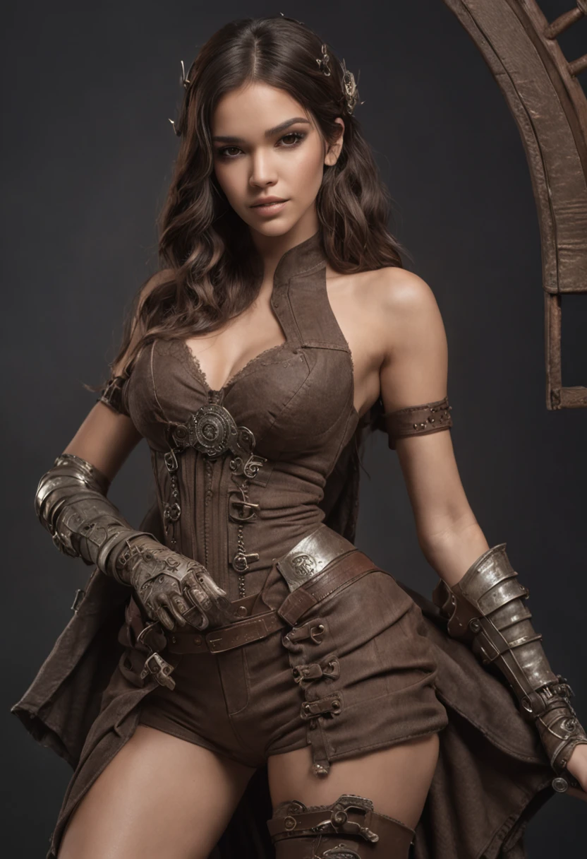 Bruna Marquezine como bela mulher steampunk deslumbrante, (((corpo inteiro))), olhos ultra-detalhados, corpo ultra-detalhado, nice perfect guy with soft skinice, corpo feminino deslumbrante, ((ultra-detailed hands)), obra-prima conceito fantasia arte, trending on ArtStation, hiper-detalhado, Arte Digital, Motor irreal, 32k, Ultra HD | |, imagem centrada, arte de Luis Royo e artgerm e greg rutkowski e Alphonse Much