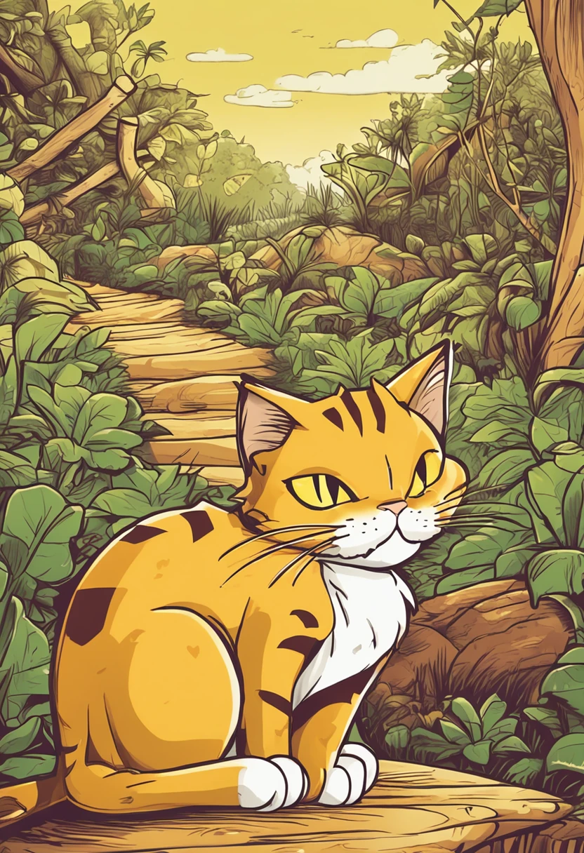Crie uma imagem de um gato amarelo tipo Garfield em fundo verde