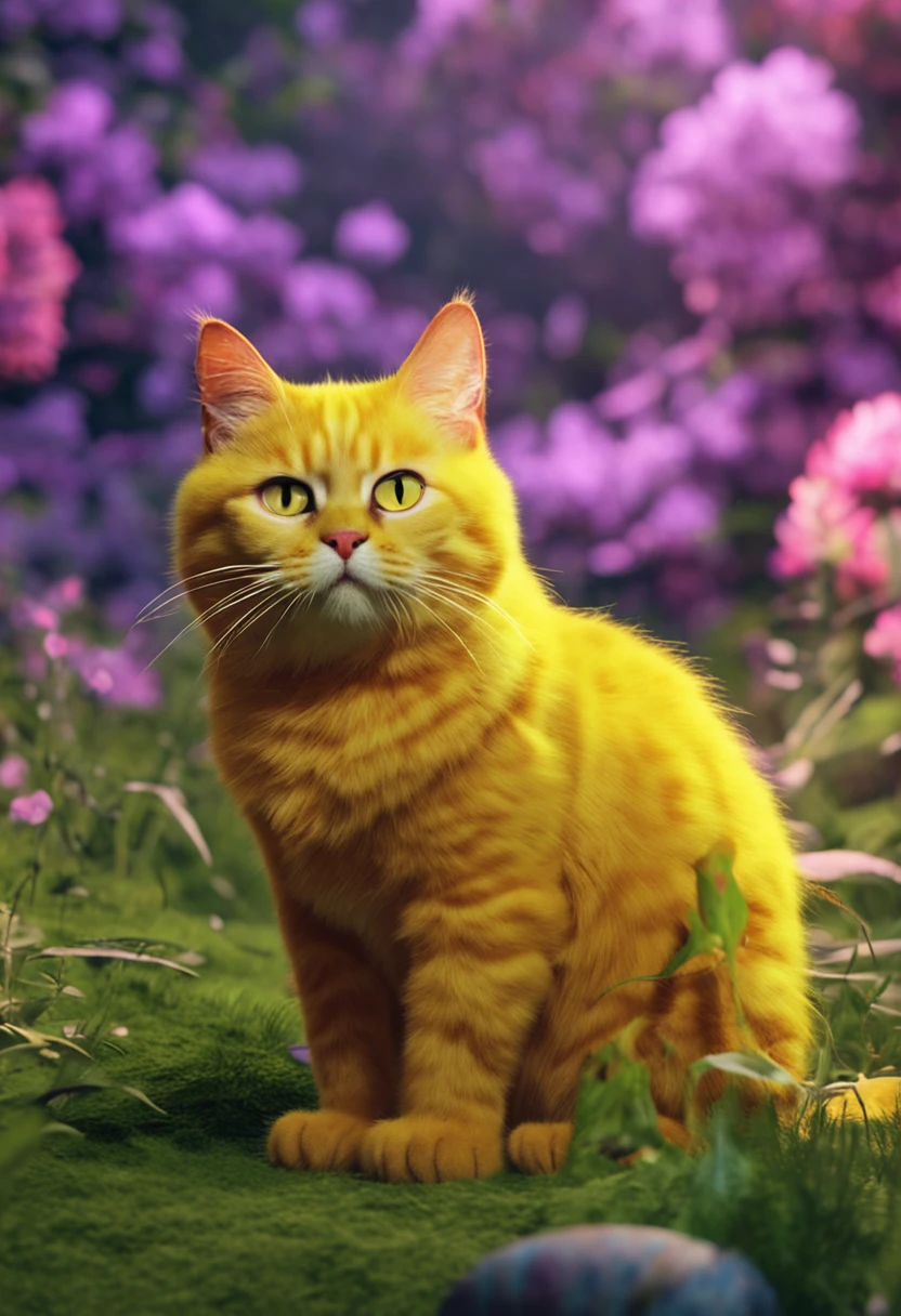 Crie uma imagem de um gato amarelo tipo Garfield em fundo verde