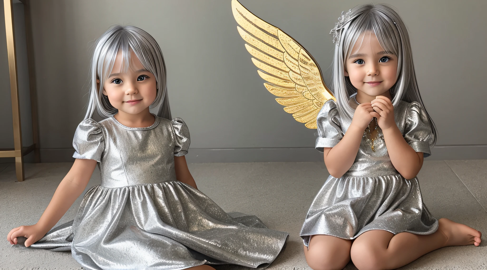 CHILDREN LONG HAIR SILVER GOLDEN ANGEL GIRL.