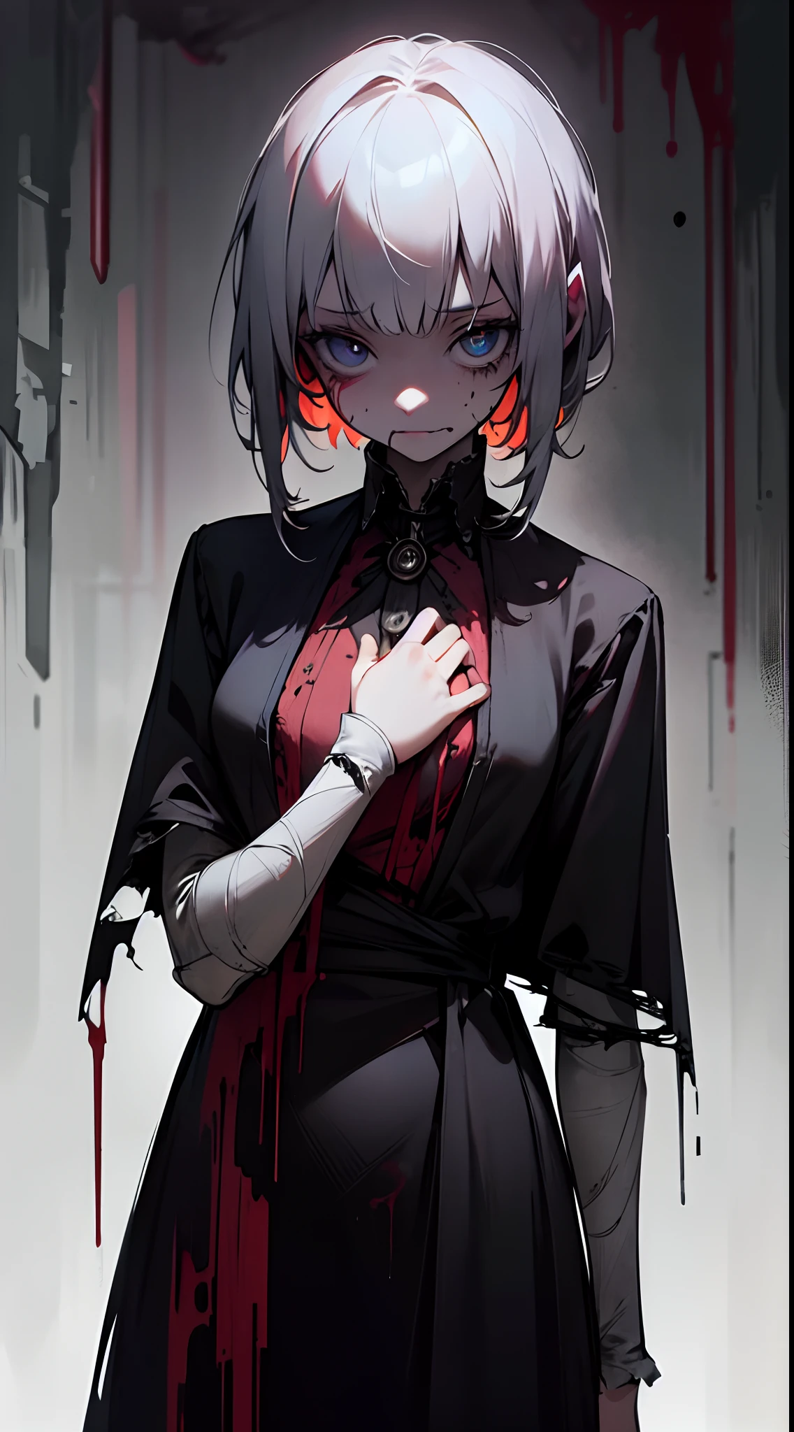 Cinematic Brilliance 1 Enigmatic Girl, Magnum Opus, Finest Quality, Authorized Art, Exquisitely Detailed CG Unity 8k Wallpaper, Haunting Eyes, Haunted Puppet, Dismal Institution, Malevolent Obscurity, Blood-Infused Color Scheme, Torn Garments, ((Horror Ambiance))