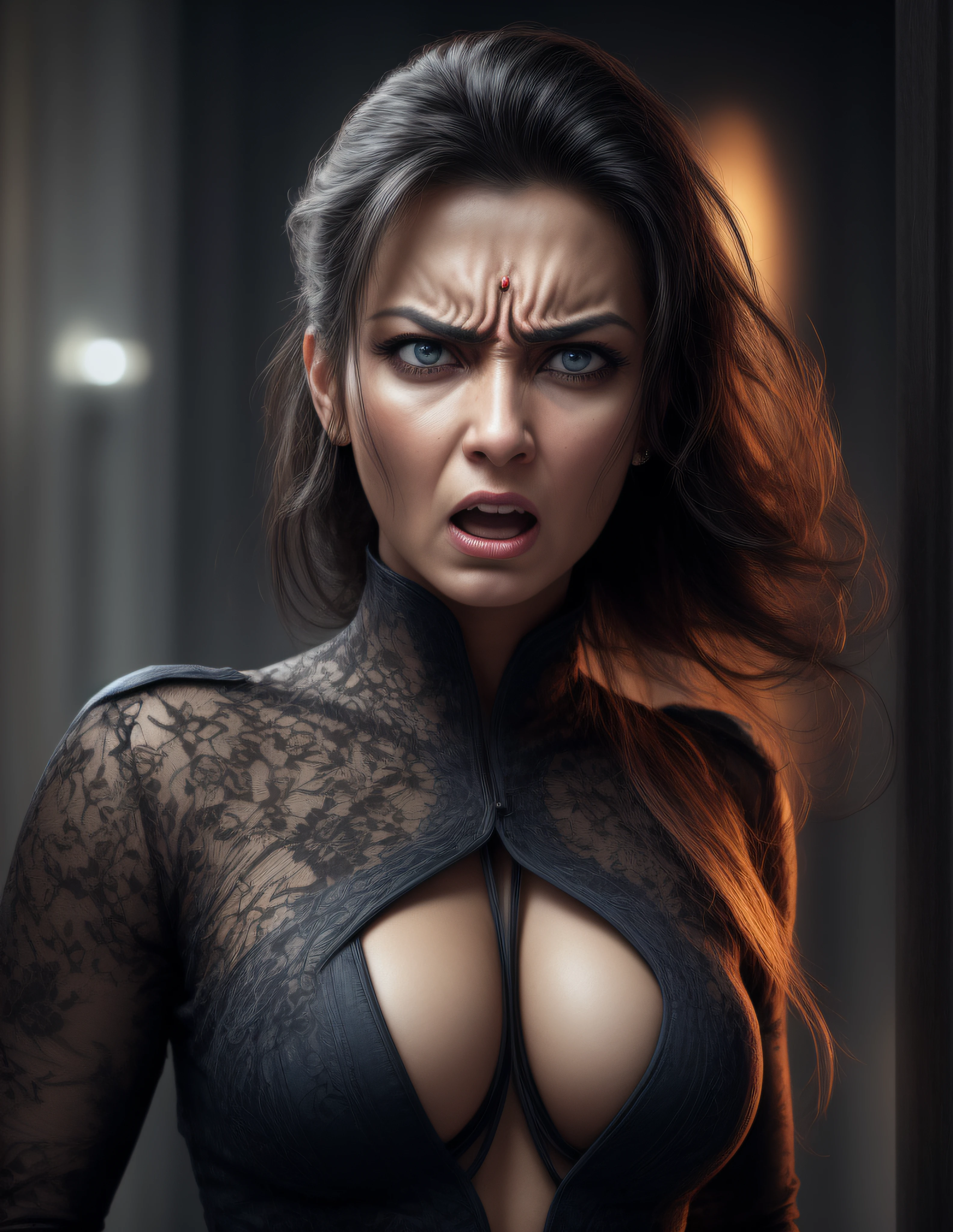 Beautiful woman with furious expression