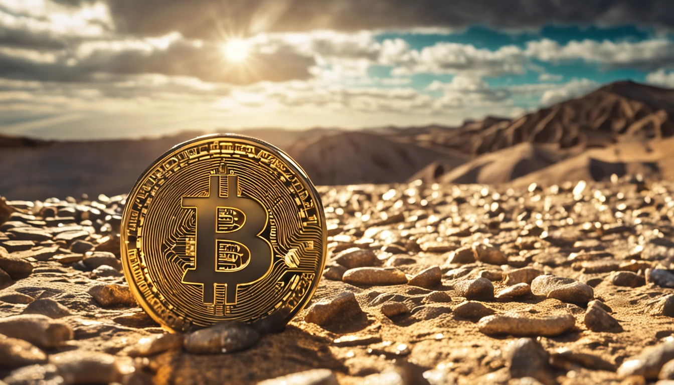 Imagem de um Bitcoin dourado brilhante em destaque, representing the valuation and profit potential of cryptocurrency, imagem realista, highes definition