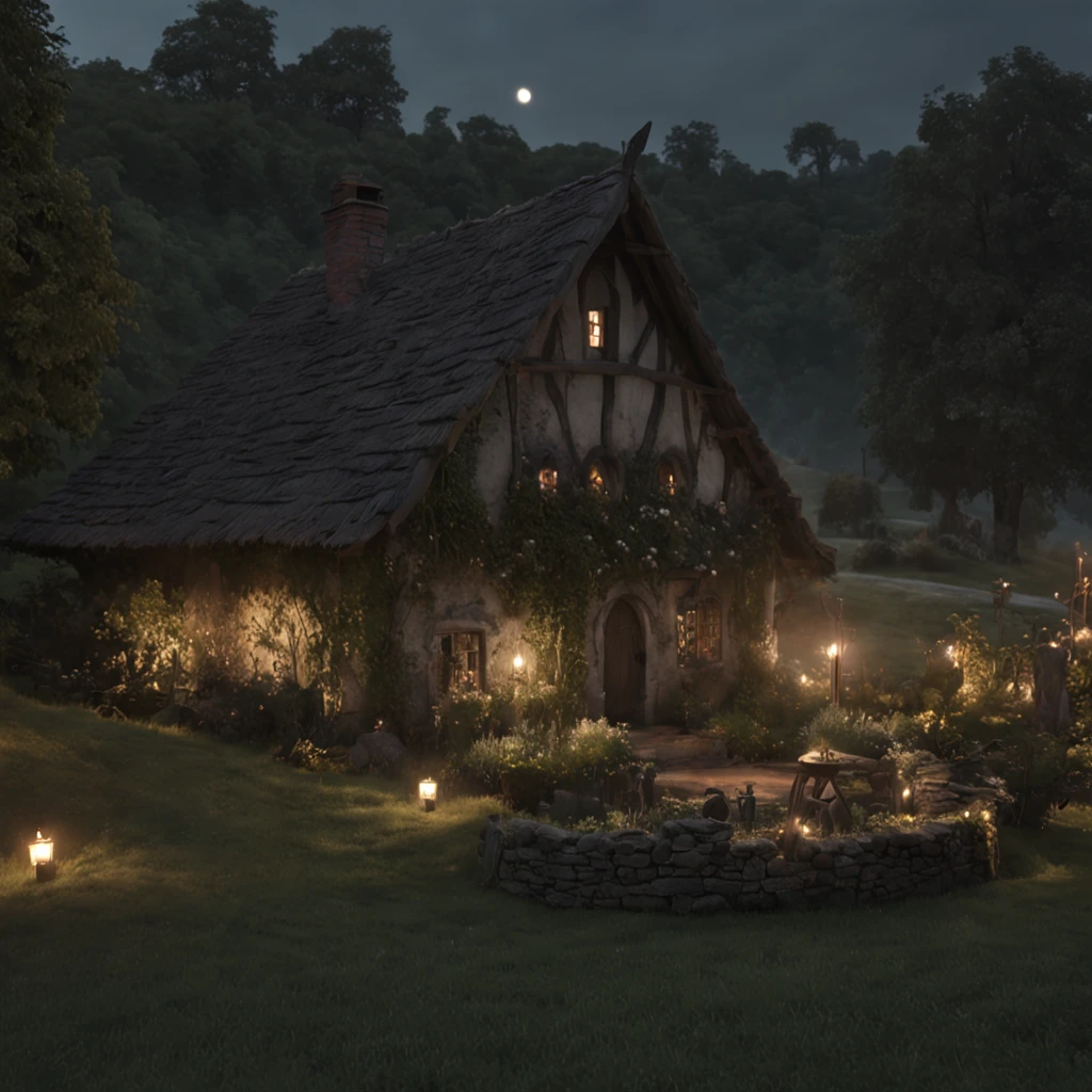 (Professional 3D rendering:1.3) de (Realistic:1.3) Foto de arte mais bonita do mundo,Apresenta small village surrounded by forest, night time, hobbits, grassy, dusk, Lord of the Rings, green white black color palette , (vibrante, fotogrdeia realista, Realistic, Dramatic, Escuro, foco nítido, 8k), --ar 16:9, pintura digital, rendering by octane, art stations, Conceito-Arte, liso, foco nítido, illustration, germe da arte, (Loish:0.23), Wlop Ilya Kuvshinov, e Greg Rutkowski e Alphonse Mucha Gracias, (global ilumination, studiolight, Light Volumetric), chuva forte, floating particles, patife, fantasia, Onze, corpo inteiroesbian, ((Fundo escuro e antigo da cidade:1.3)),CGSesociedade,art stations, night time,