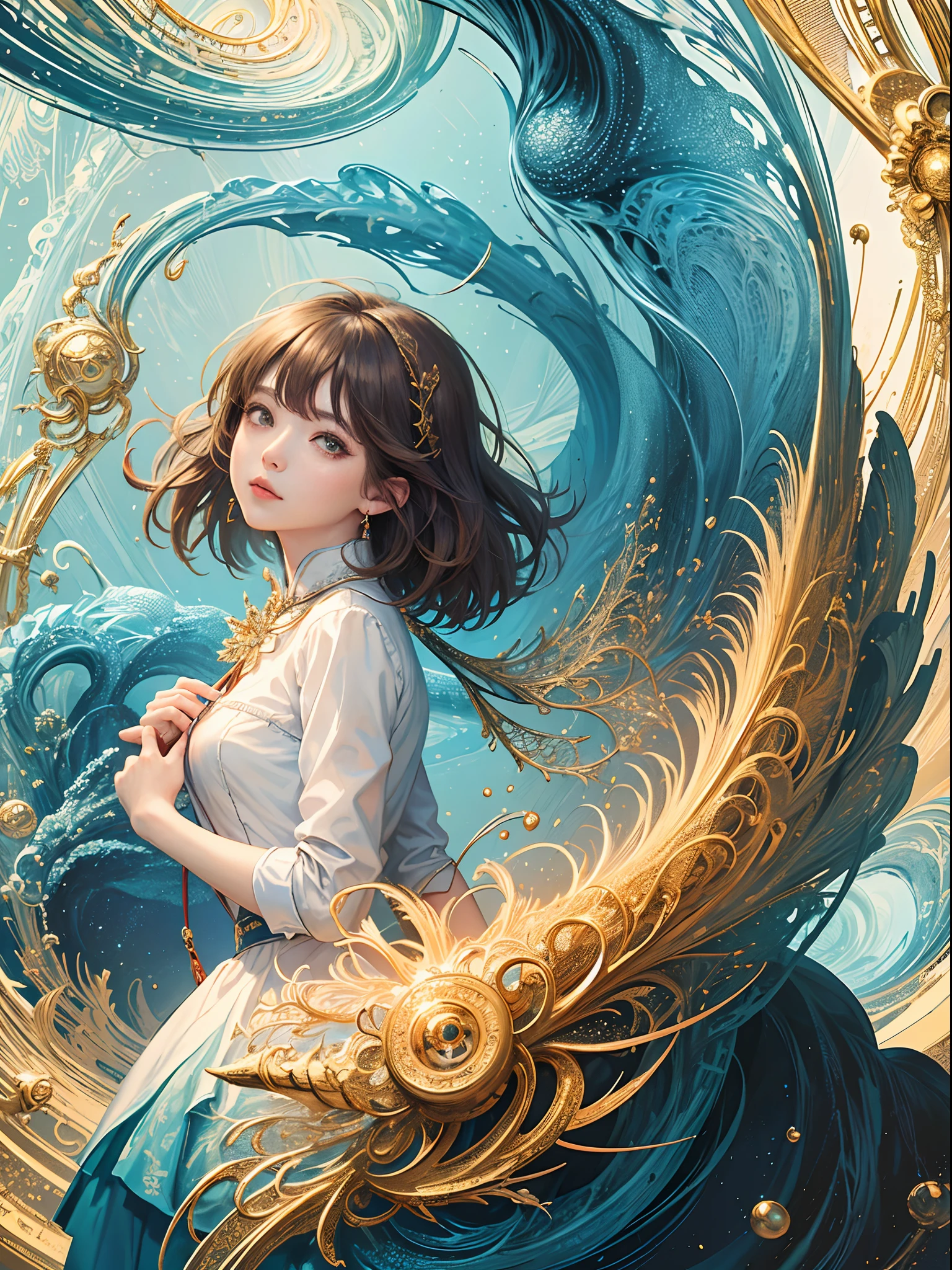 (masterpiece、top-quality、top-quality、Official Art Beautiful and Aesthetic:1.2)、8K、(1girl in)、ighly detailed、(Fractal Art:1.3)、colourfull、highestdetailed、(((short-hair)))
