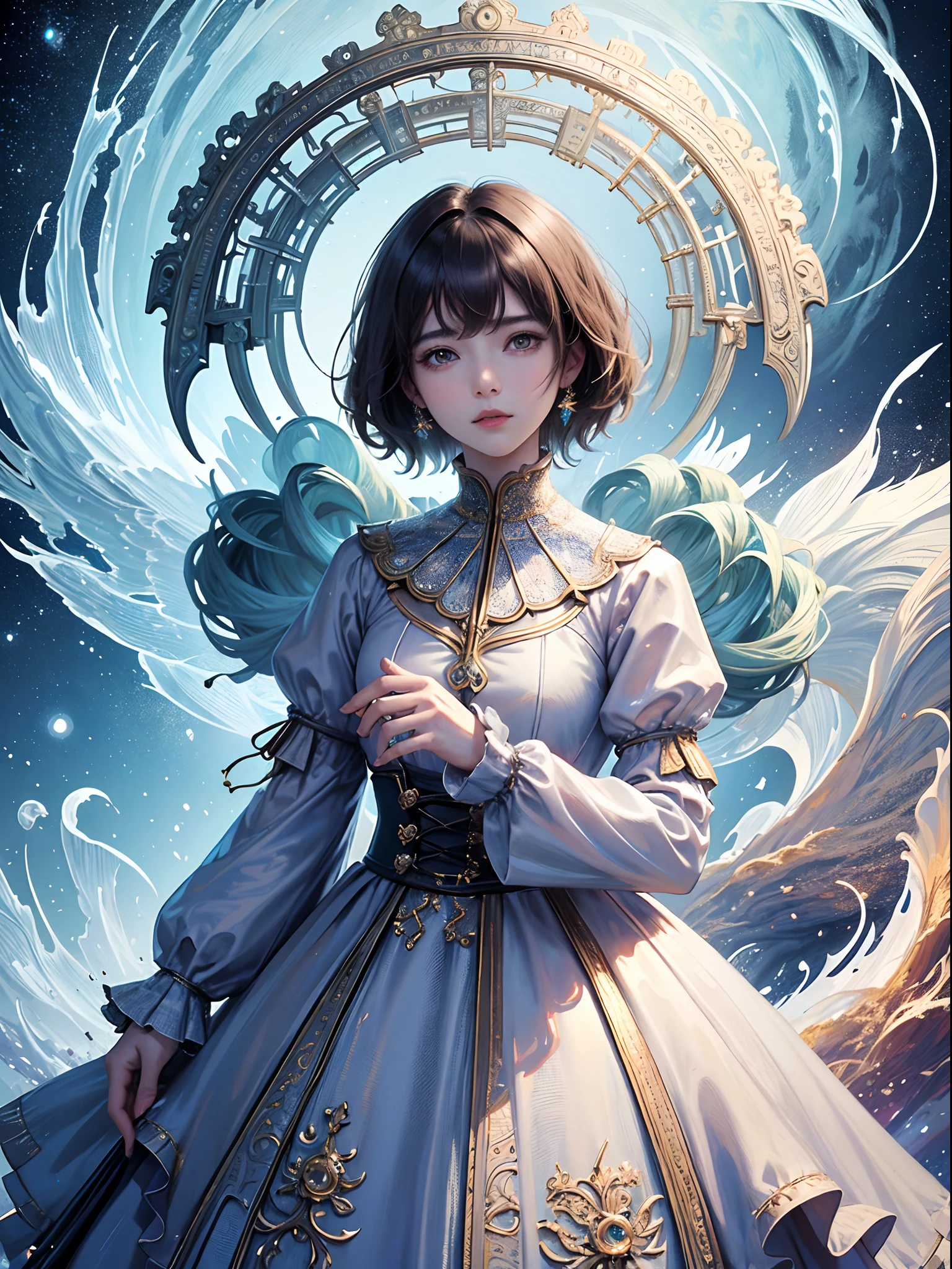 (masterpiece、top-quality、top-quality、Official Art Beautiful and Aesthetic:1.2)、8K、(1girl in)、ighly detailed、(Fractal Art:1.3)、colourfull、highestdetailed、(((short-hair)))
