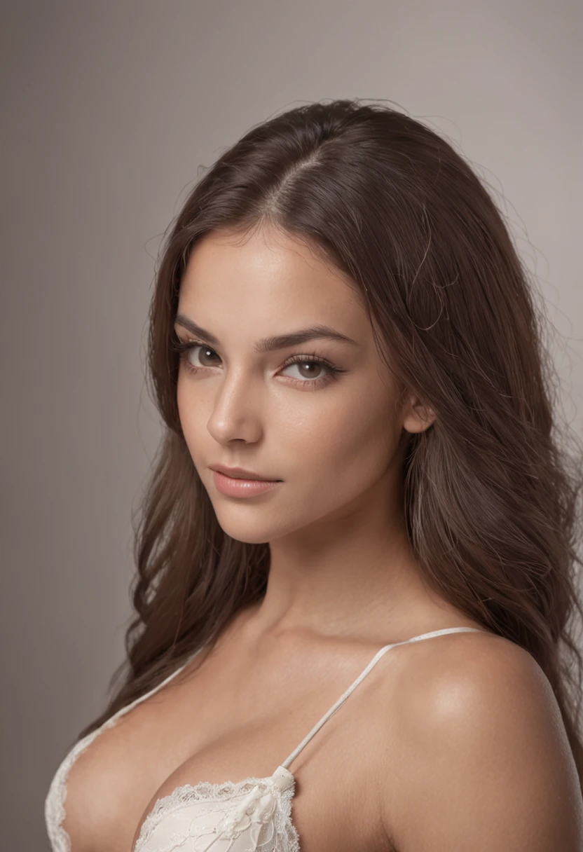 mulher sexy, 20 anos, esguio, atletic, pele bronzeada brilhante, Seios enormes, cintura fina, cabelos loiros cacheados, lingerie branca, Realistic, fotografia, real, natural