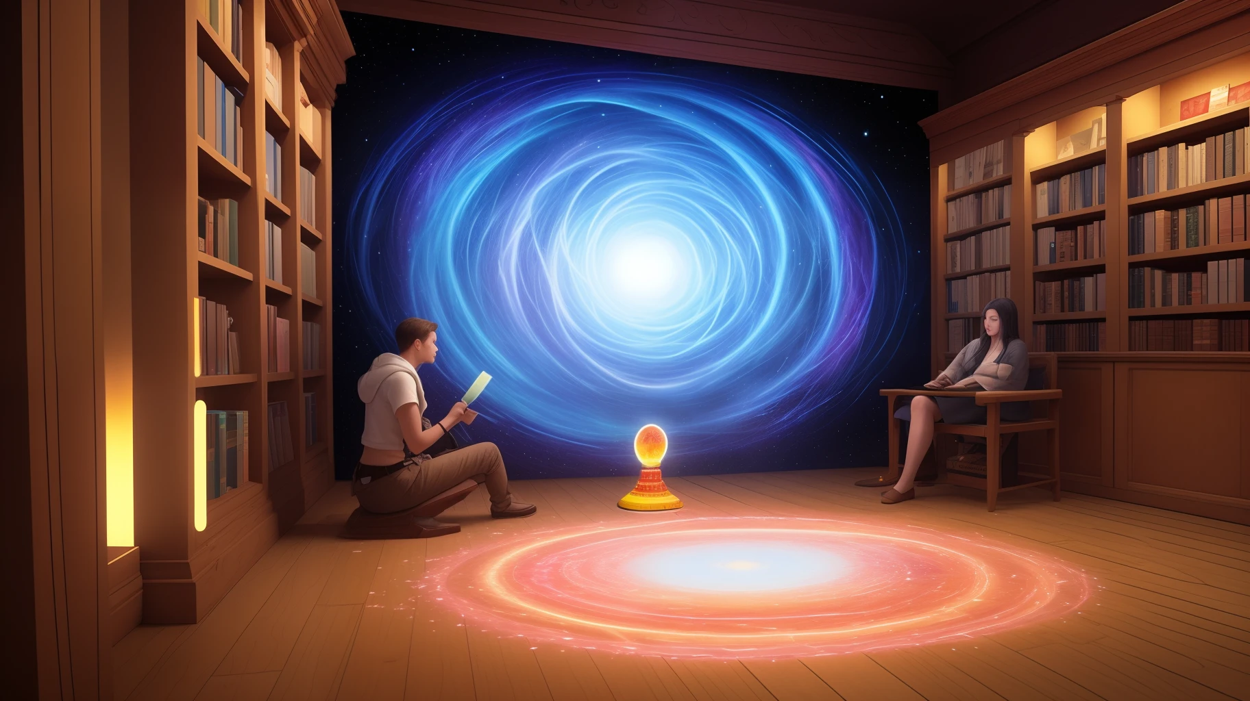 "In the Visual Creation Arts Wizards' Library, students learn to use 'Magic Bitmaps', a unique form of magic that allows you to create visual elements directly from the fabric of space-time. By sitting in front of a magic mirror and visualizing your visions, magicians weave pixels of light that form three-dimensional images. By completing the Magic Bitmap, they awaken it to real life, bringing their artistic creations to life and demonstrating the fusion of magic and art."