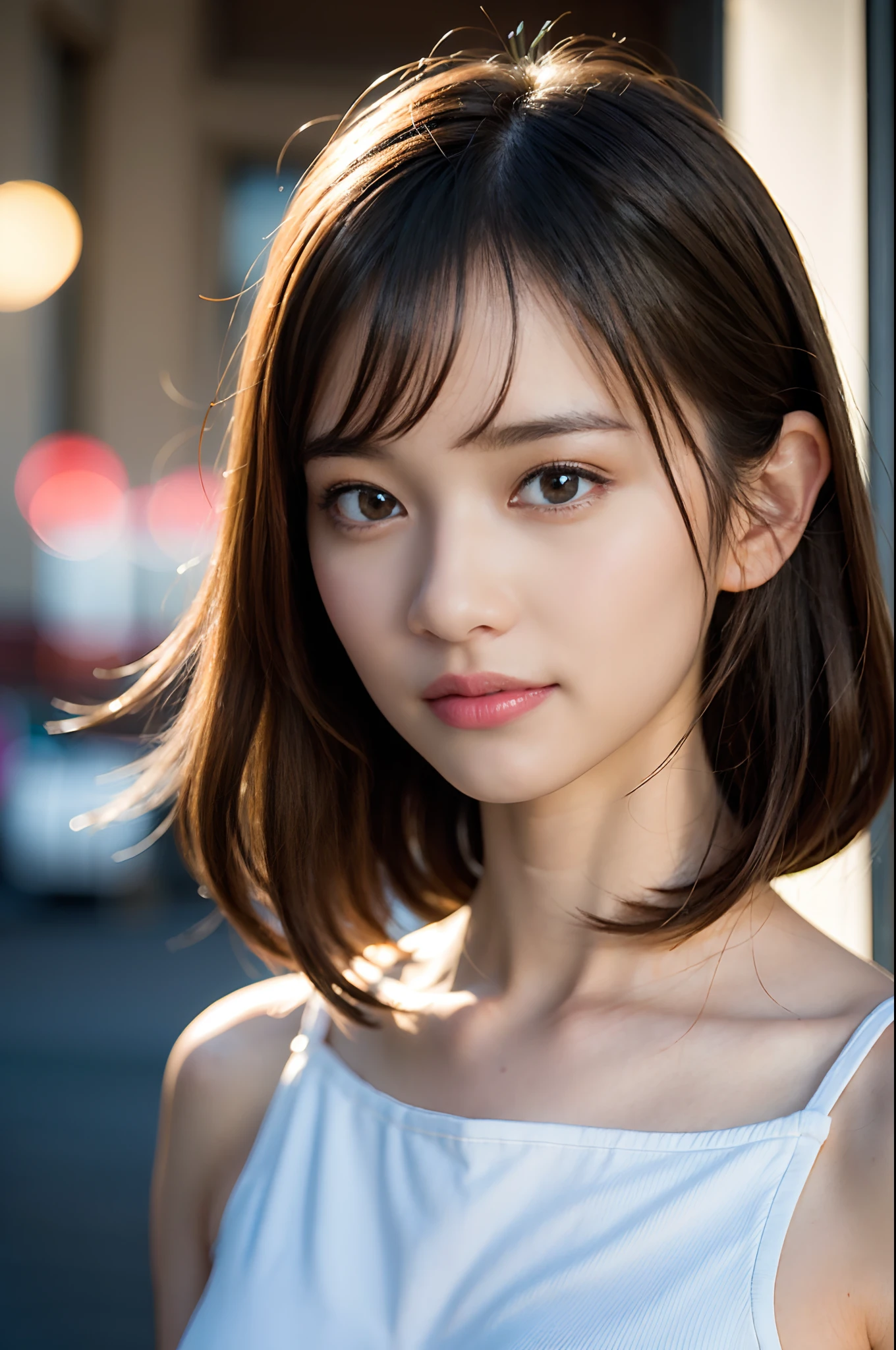 masterpiece, highest quality, Photoreal, Super detailed, finely, High resolution, 8k wallpaper, Professional, Advanced level of detail, ((One 20-year-old girl:1.2)), Slender Japanese women,cute lips, detailed clavicle, Medium chest、perfect face, (Cute short hair:1.5), chestnut hair、cute face、(Panchira Shot:1.5)