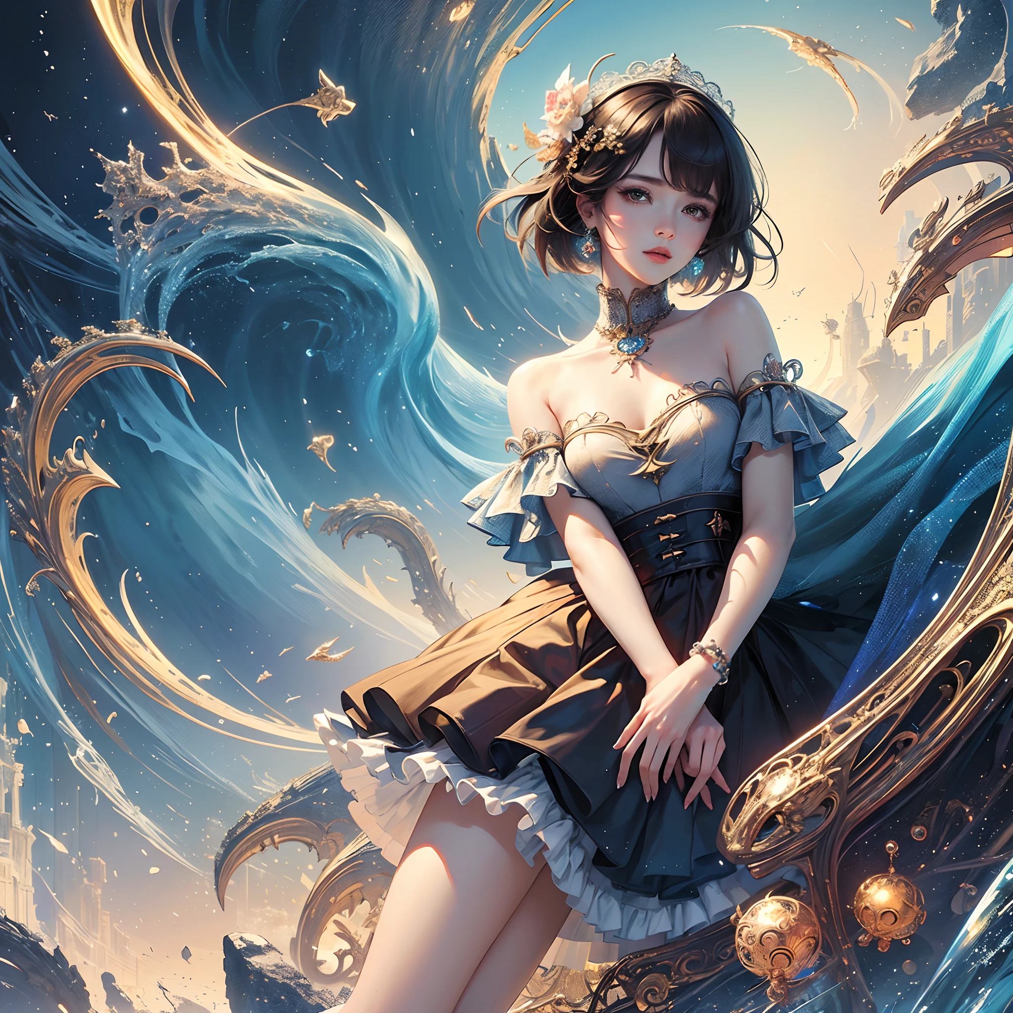 (masterpiece、top-quality、top-quality、Official Art Beautiful and Aesthetic:1.2)、8K、(1girl in)、ighly detailed、(Fractal Art:1.3)、colourfull、highestdetailed、(((short-hair)))