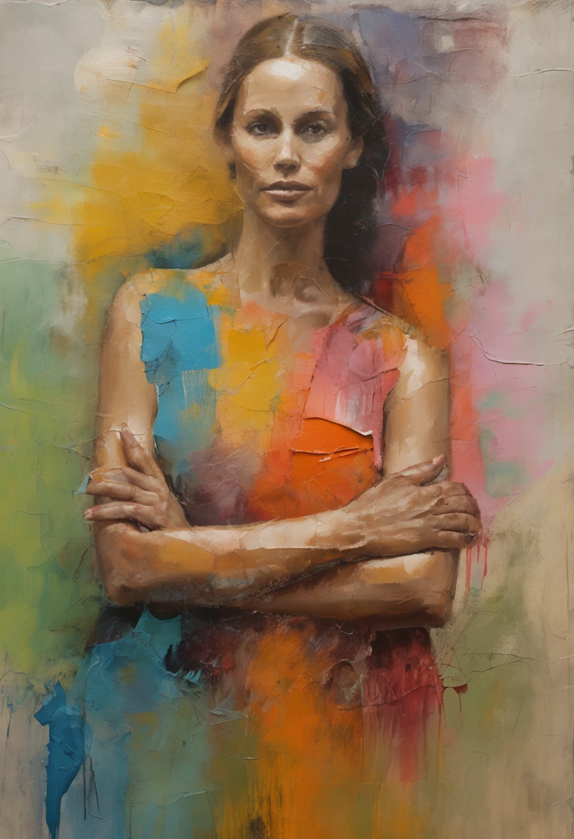 beauty woman hands crossed in front of chest inspired by Pier Toffoletti, obras de arte com textura, transparente, arte oficial, incrivelmente alto detalhada, arte do photoshop, Transparency effect acrylic painting