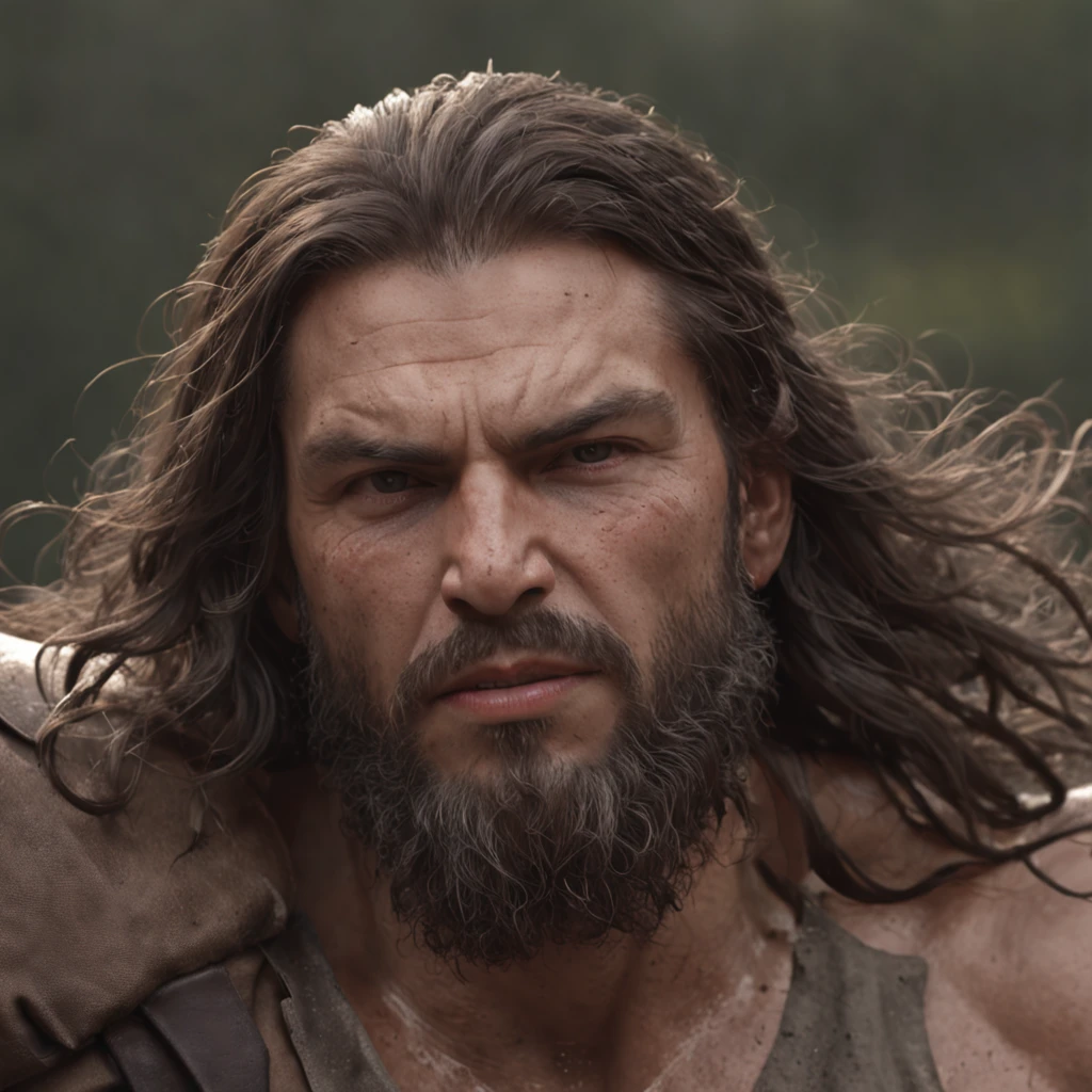 (Professional 3D rendering:1.3) de (Realistic:1.3) Foto de arte mais bonita do mundo,Features soft, bright male heroes, ((Epic hero fantasy rough muscular man wet hero angry look long hair short beard and fierce expression in dynamic pose, fantastic location, majestoso ambiente desordenado)), corpo inteiro 8k unidade render, action shot, poros da pele, very dark lighting, sombreamento pesado, circunstanciado, Rosto detalhado, (vibrante, fotogrdeia realista, Realistic, Dramatic, Escuro, foco nítido, 8k), (Old leather clothes damaged by bad weather:1.4), ((((Use peles)))), (intrincado:1.4), decadente, (altamente detalhado:1.4), pintura digital, rendering by octane, art stations, Conceito-Arte, liso, foco nítido, illustration, germe da arte, (Loish:0.23), Wlop Ilya Kuvshinov, e Greg Rutkowski e Alphonse Mucha Gracias, (global ilumination, studiolight, Light Volumetric), chuva forte, floating particles, patife, fantasia, Onze, corpo inteiroesbian, ((Fundo escuro e antigo da cidade:1.3)),CGSesociedade,art stations