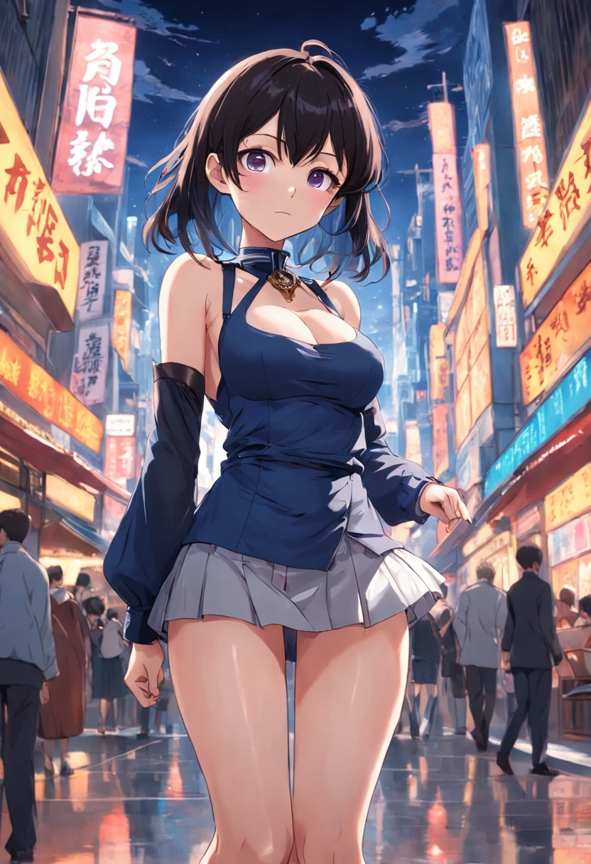 Raised sexy，short  skirt，highr，slenderness，slim，Vest line，鎖骨，big breasts exposed cleavage，jk，with a good figure