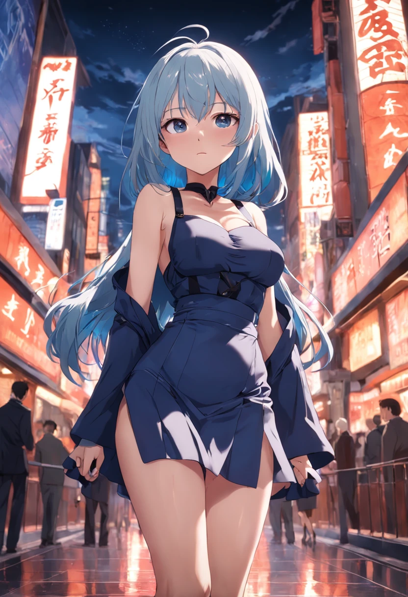 NSFW,masterpiece,Highest quality,High resolution,Very detailed,Sinon\(Sword Art Online\),blush,(Prostitute),hostess dresses,Hotel town at night,Neon Town,Touts